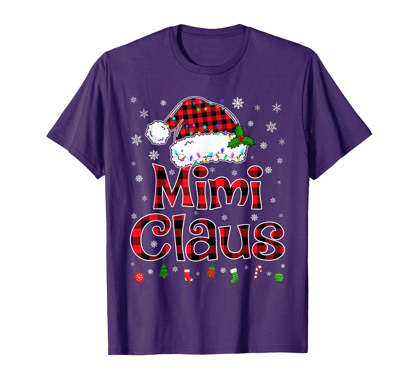 Mimi Claus Christmas Lights Xmas Pajama Matching Family T-Shirt