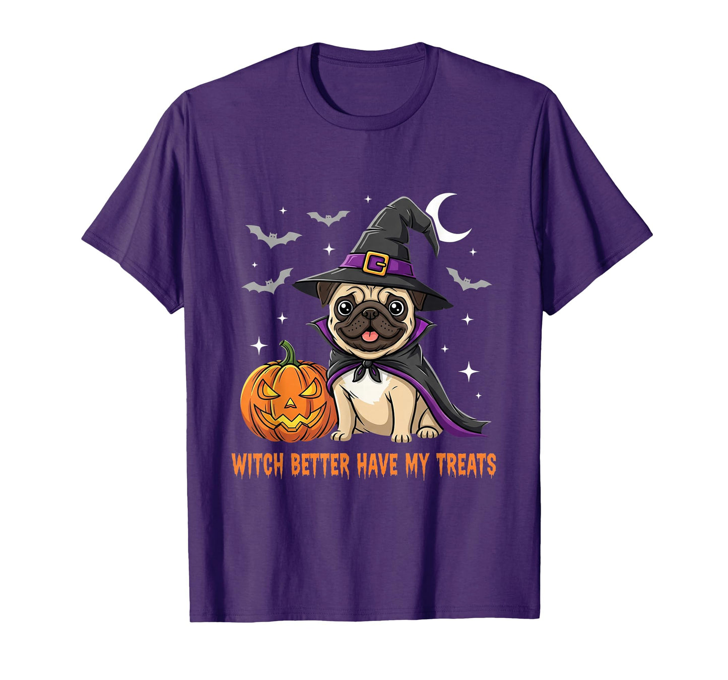 Pug Dog Halloween Witch Costume Pumpkin Trick or Treat Funny T-Shirt