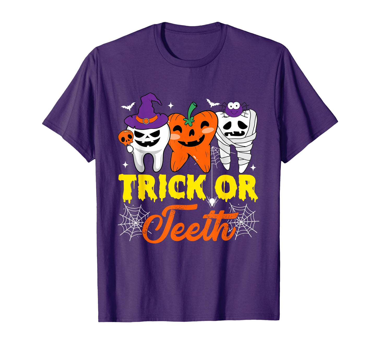 Trick Or Teeth Tooth Pumpkin Witch Hat Dental Halloween T-Shirt