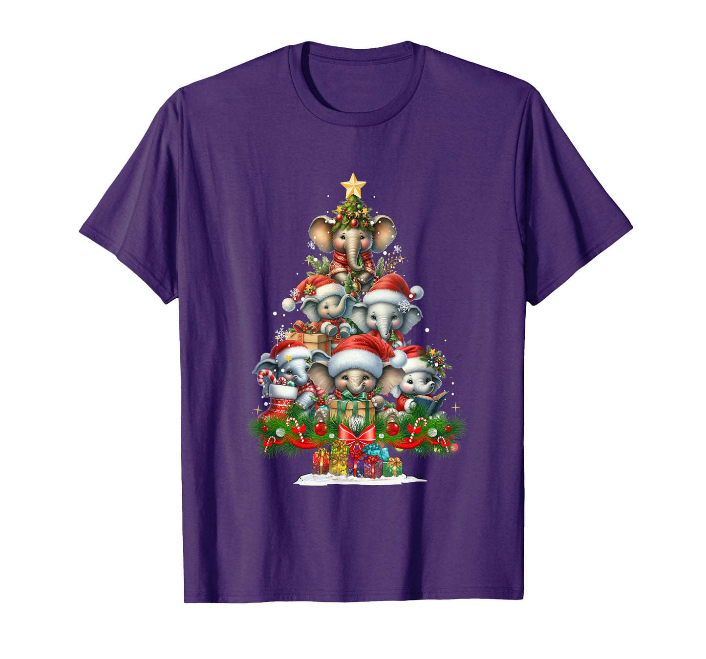 Cute Elephant Christmas Tree Funny Santa Hat Xmas Holiday T-Shirt