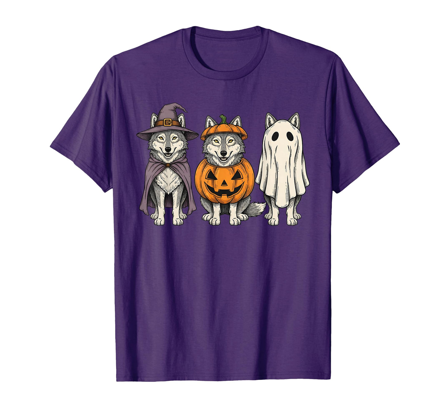 Spooky Ghost Wolf Lover Pumpkin Halloween T-Shirt