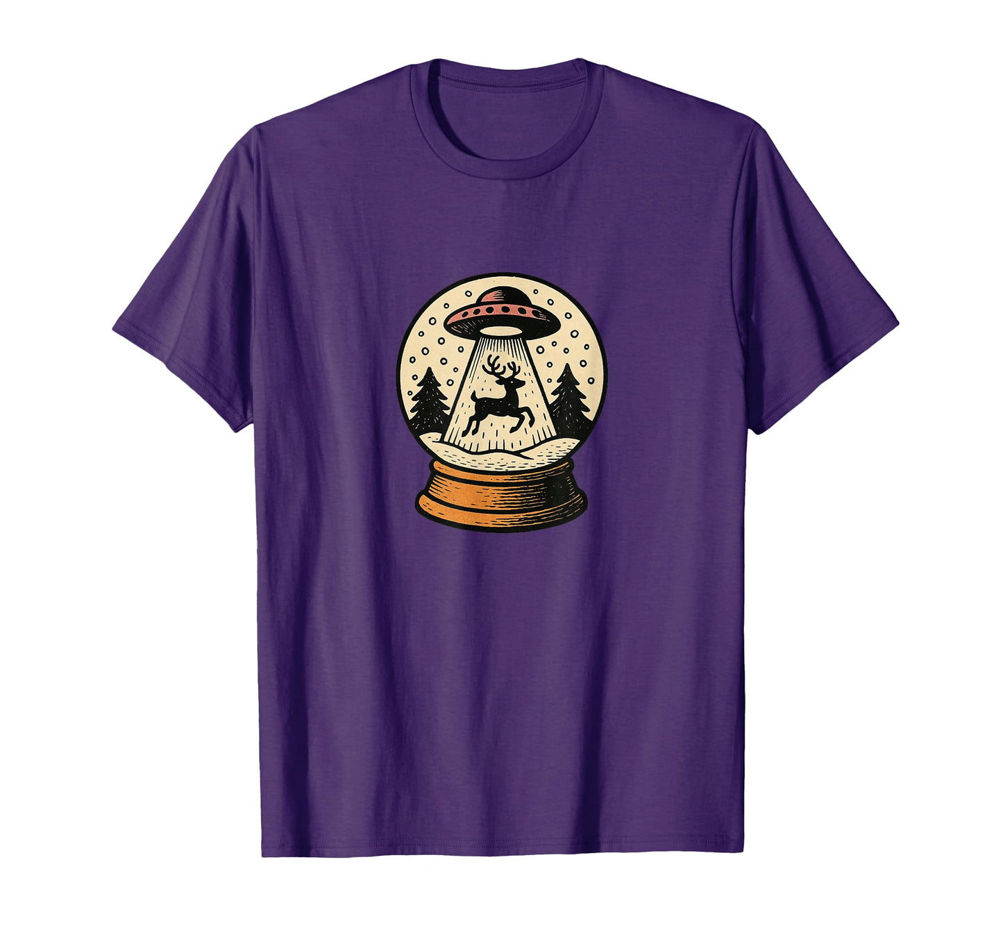 Snowglobe UFO Beaming Up Reindeer Funny Alien Christmas T-Shirt