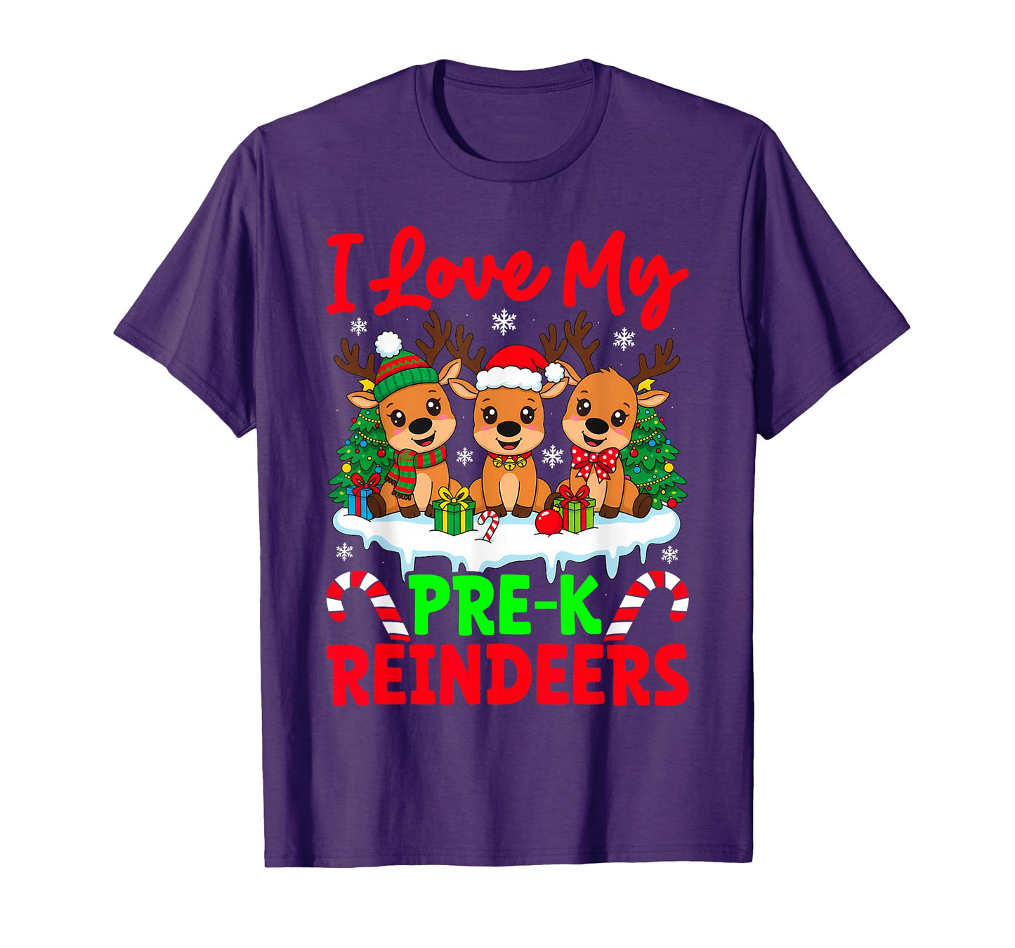 I Love My Pre-K Reindeers Three Reindeers Teacher Xmas T-Shirt