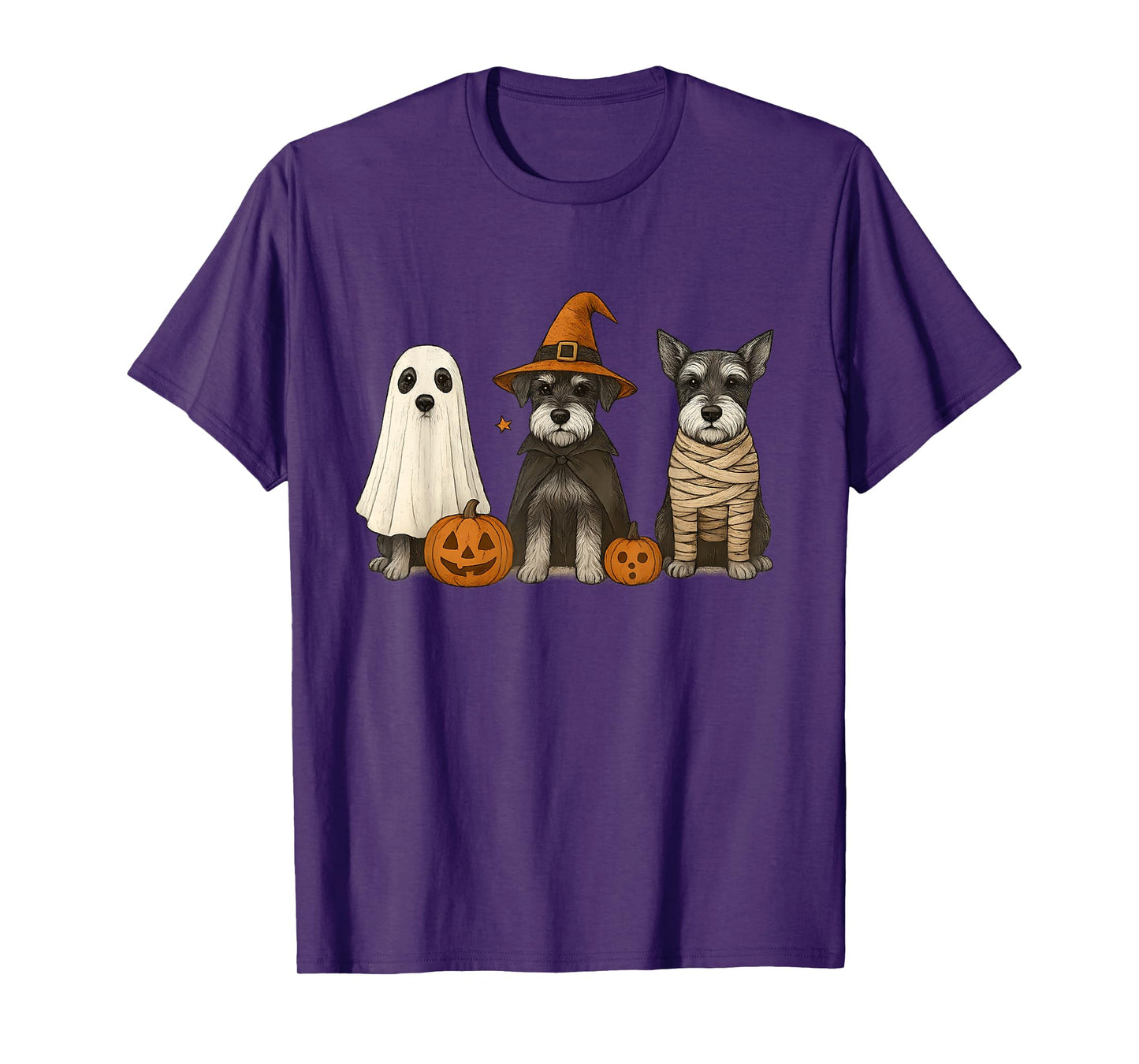 Retro Miniature Schnauzer Witch Scary Halloween Pumpkin T-Shirt