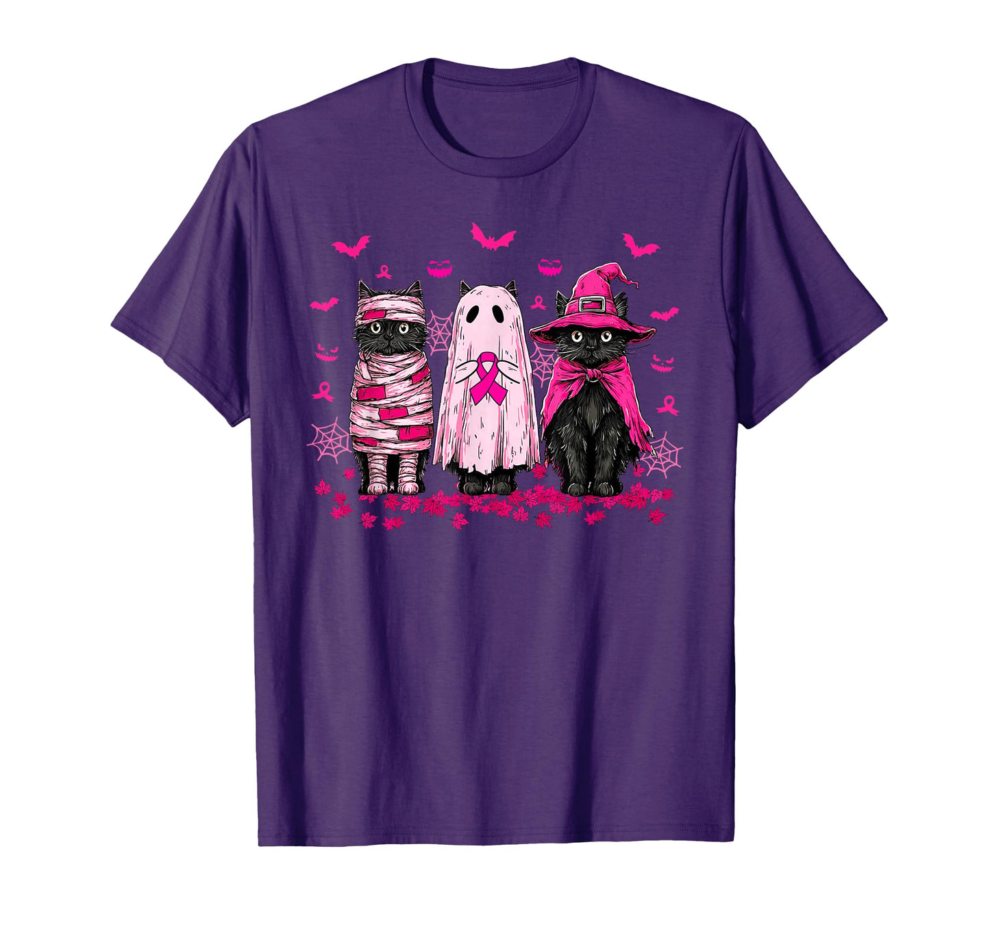 Retro Halloween Black Cat Breast Cancer Awareness T-Shirt