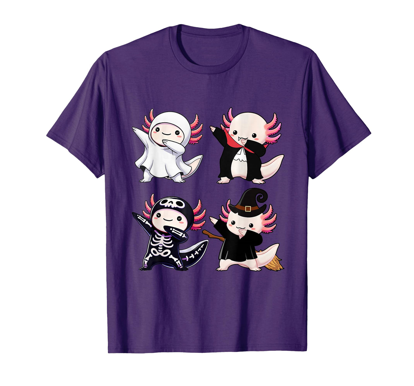 Funny Dabbing Axolotl Halloween Costume Ghost Skeleton Witch T-Shirt