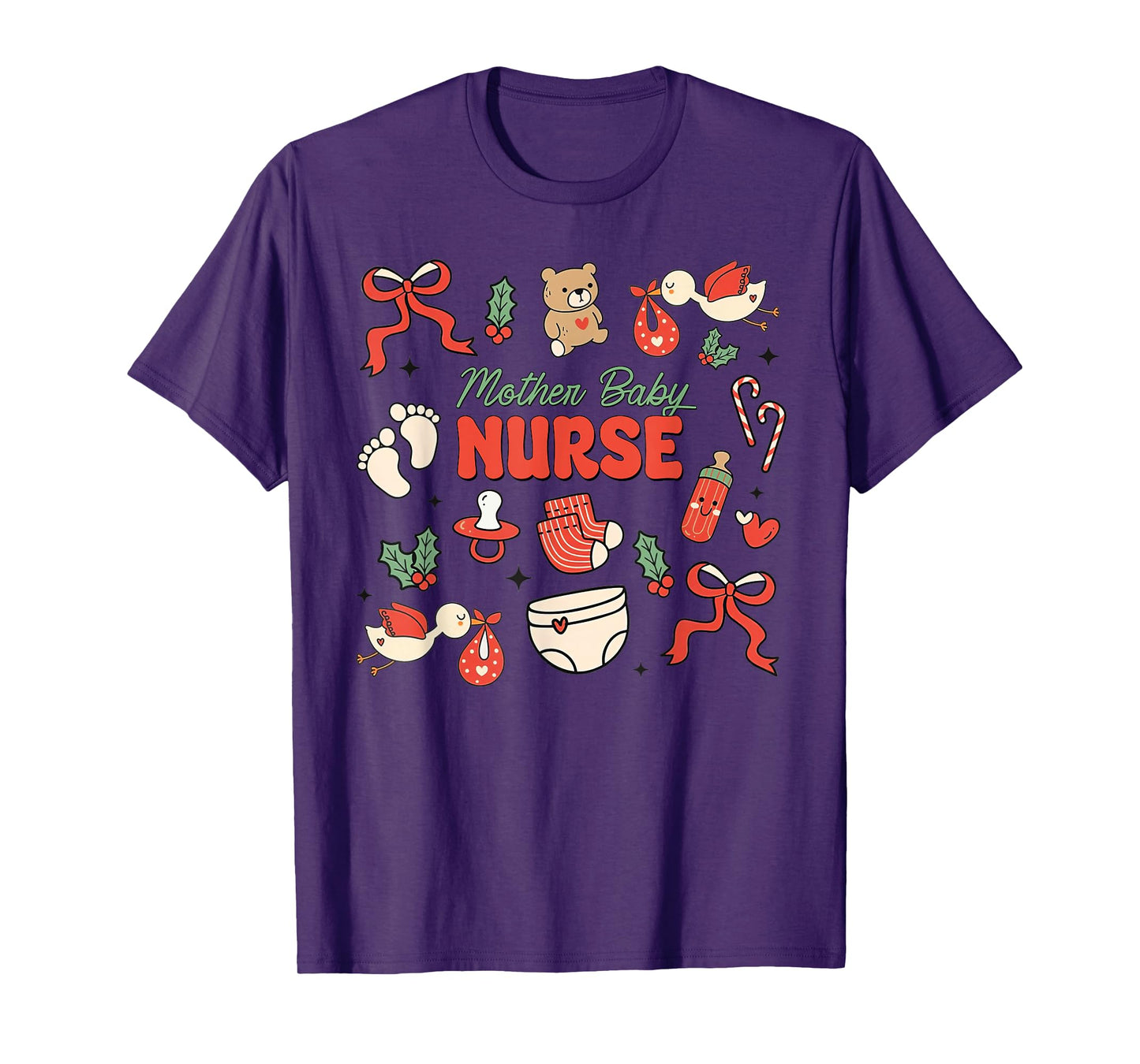 Coquette Mother Baby Nurse Christmas MBU Stork Squad T-Shirt