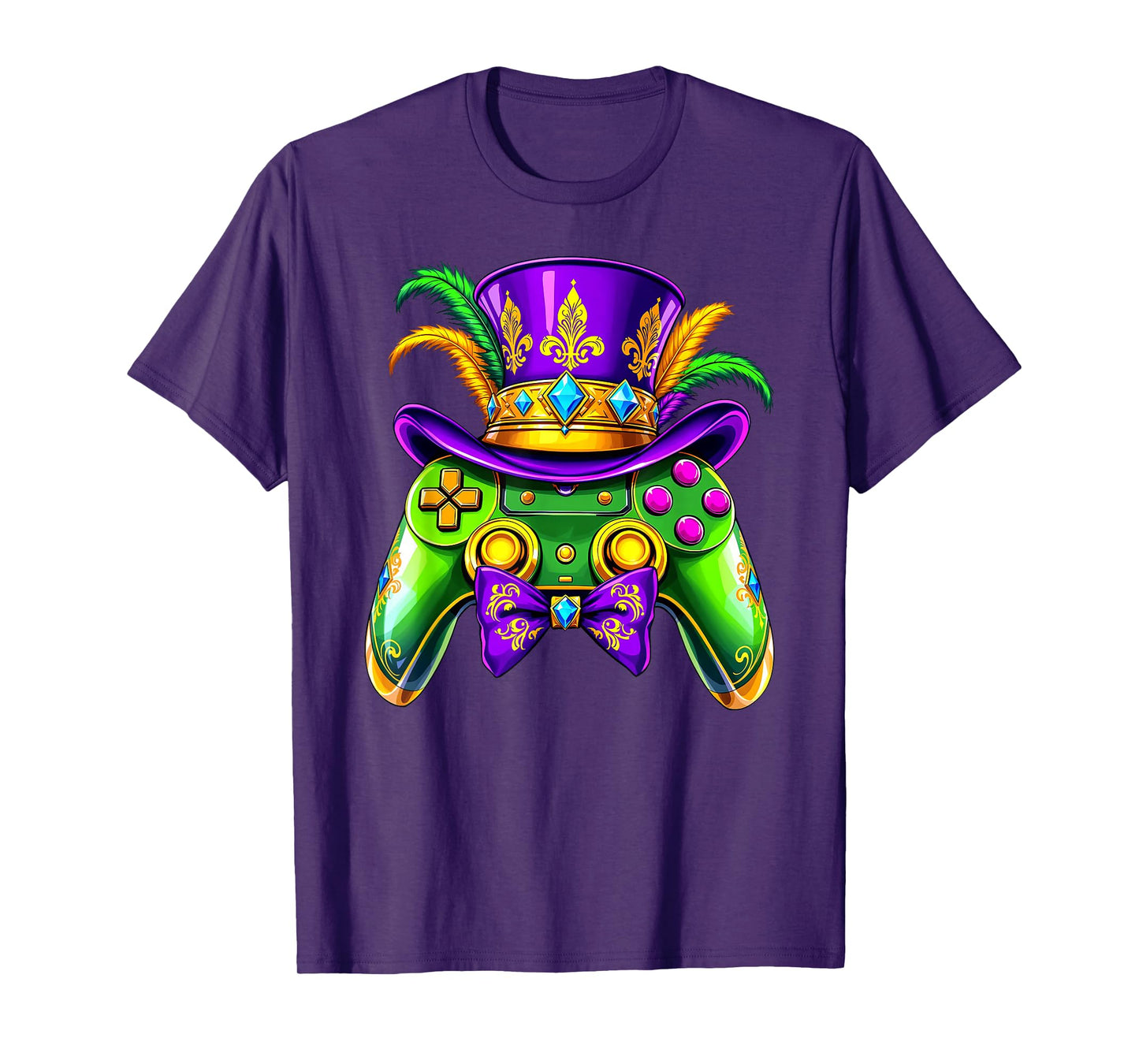 Mardi Gras Video Game Controller Jester Mask Kids Boys Mens T-Shirt