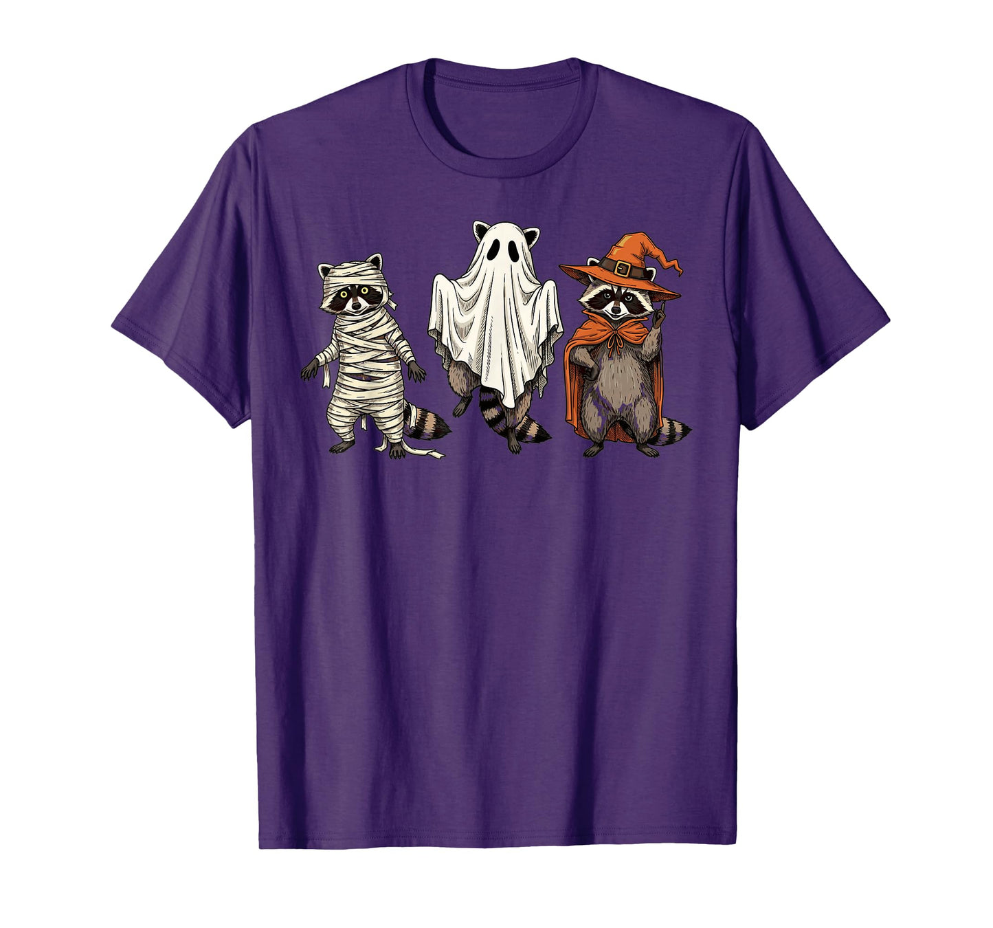 Halloween Raccoon Mummy Ghost Witch Costume Party T-Shirt
