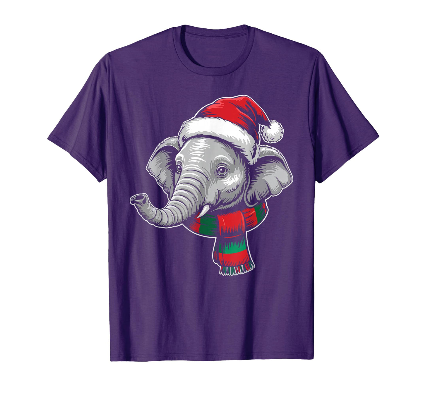 Elephant Xmas Santa Hat Scarf Christmas Costume T-Shirt