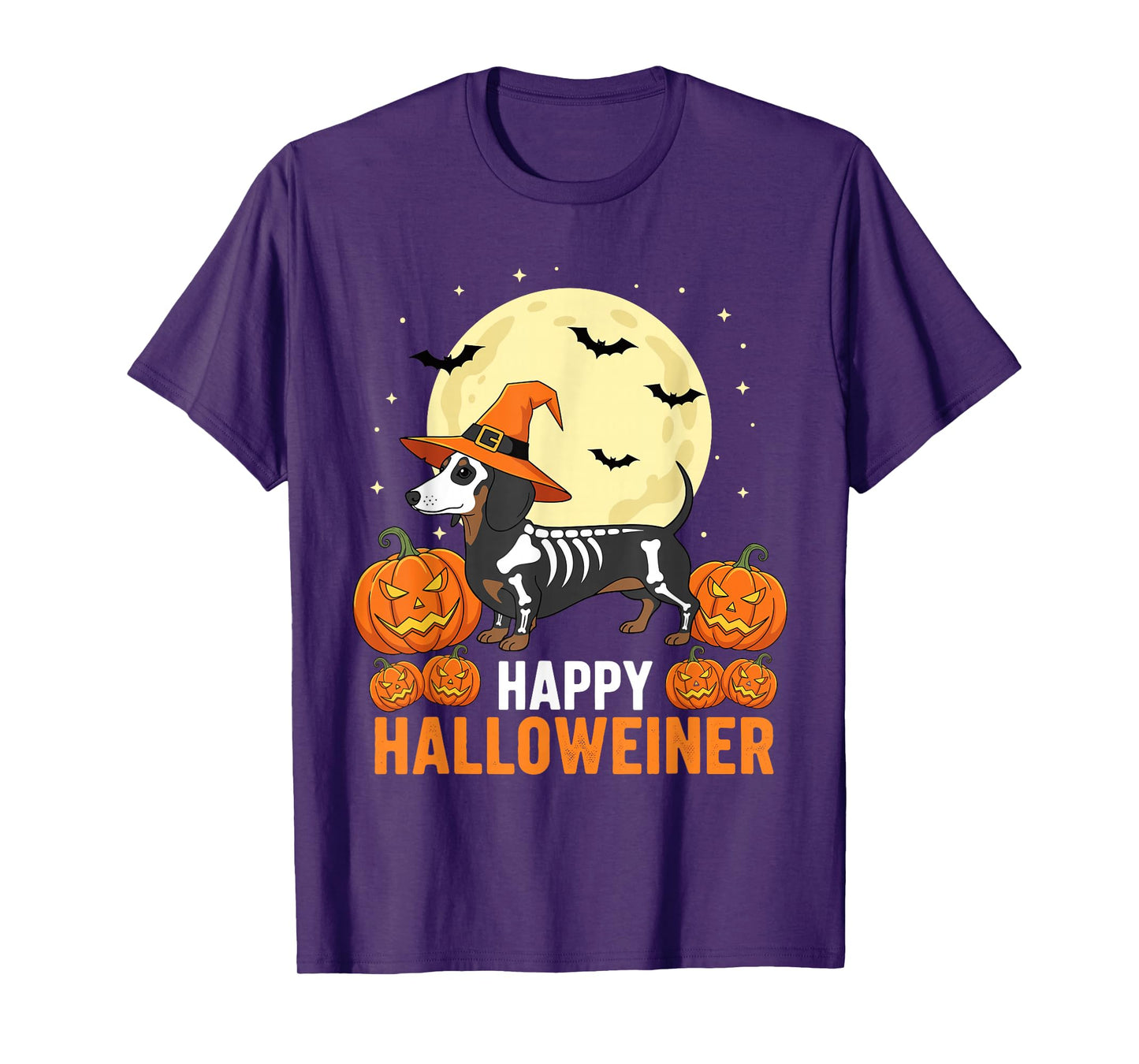 Happy Halloweiner Funny Halloween Dachshund Witch Skeleton T-Shirt