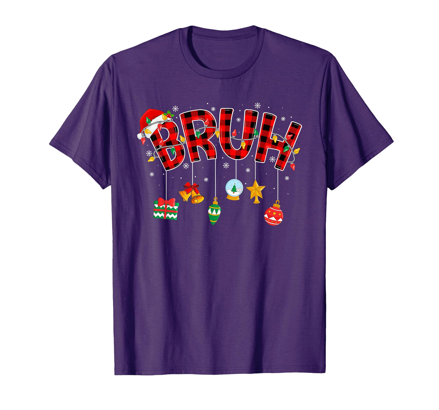 Bruh Christmas Lights Buffalo Plaid Teens Boys Xmas Pajamas T-Shirt