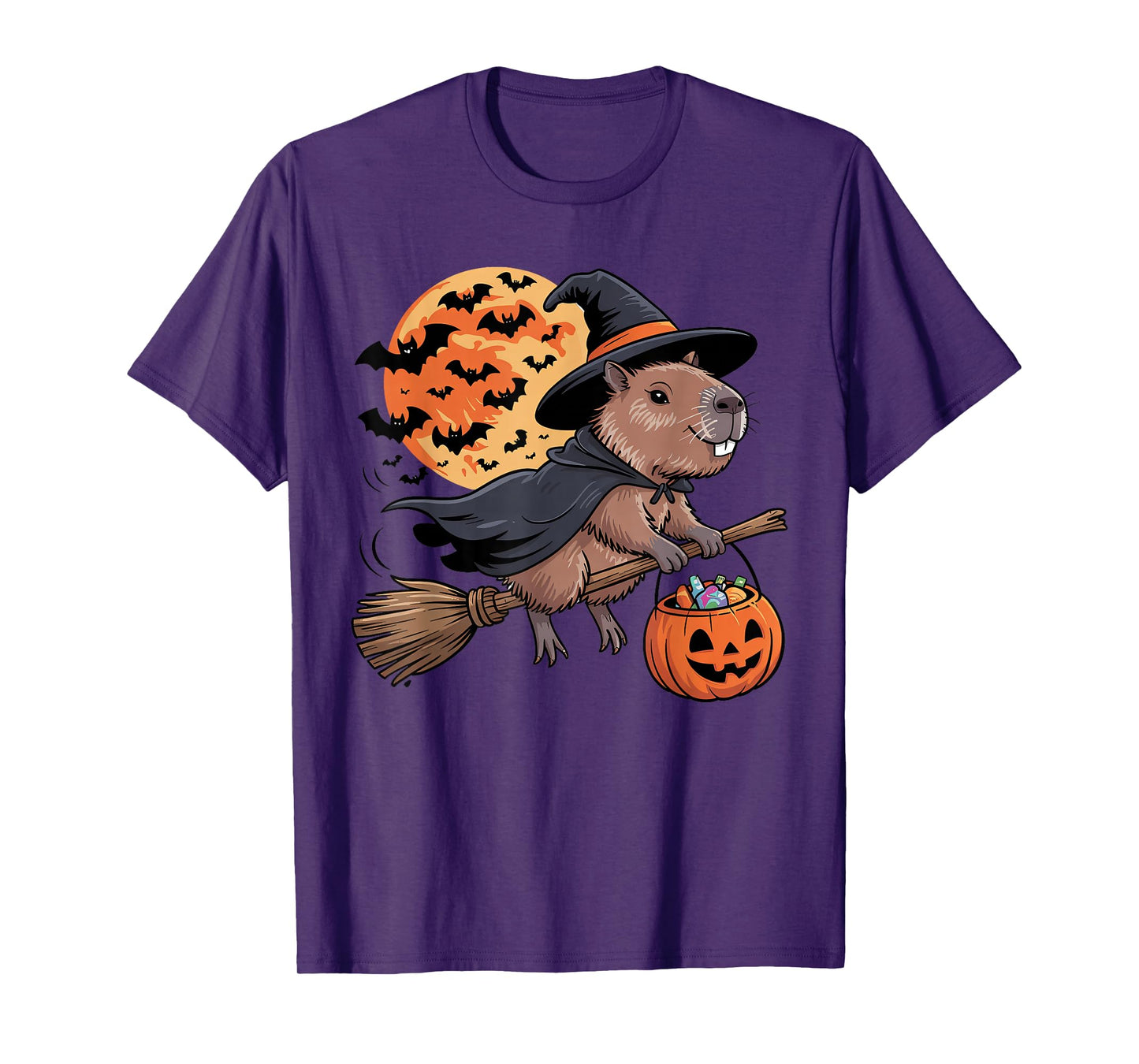 Trick or Treat Capybara Witch Halloween Pumpkin Candy Bucket T-Shirt