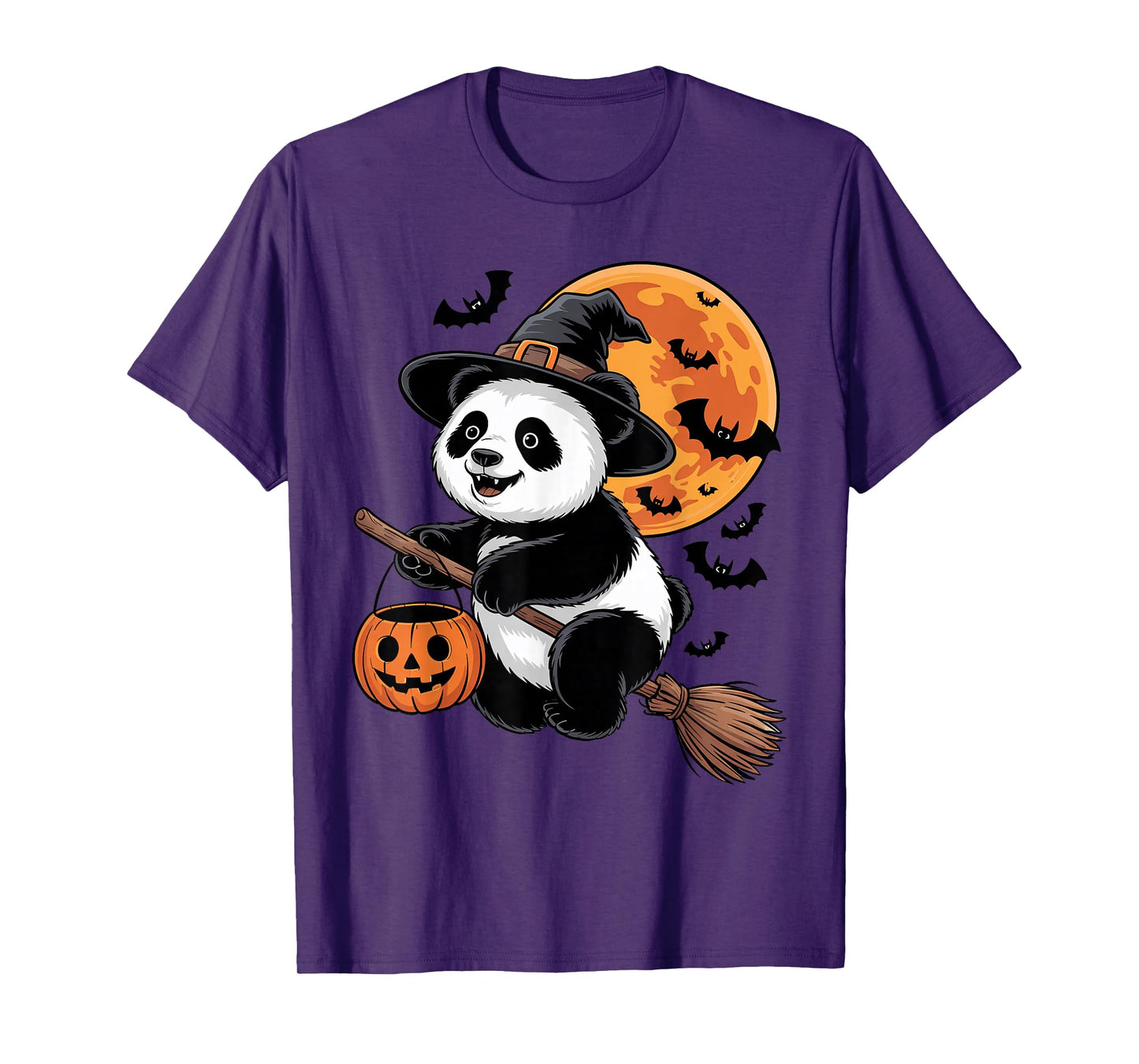 Trick or Treat Panda Witch Halloween Pumpkin Candy Bucket T-Shirt