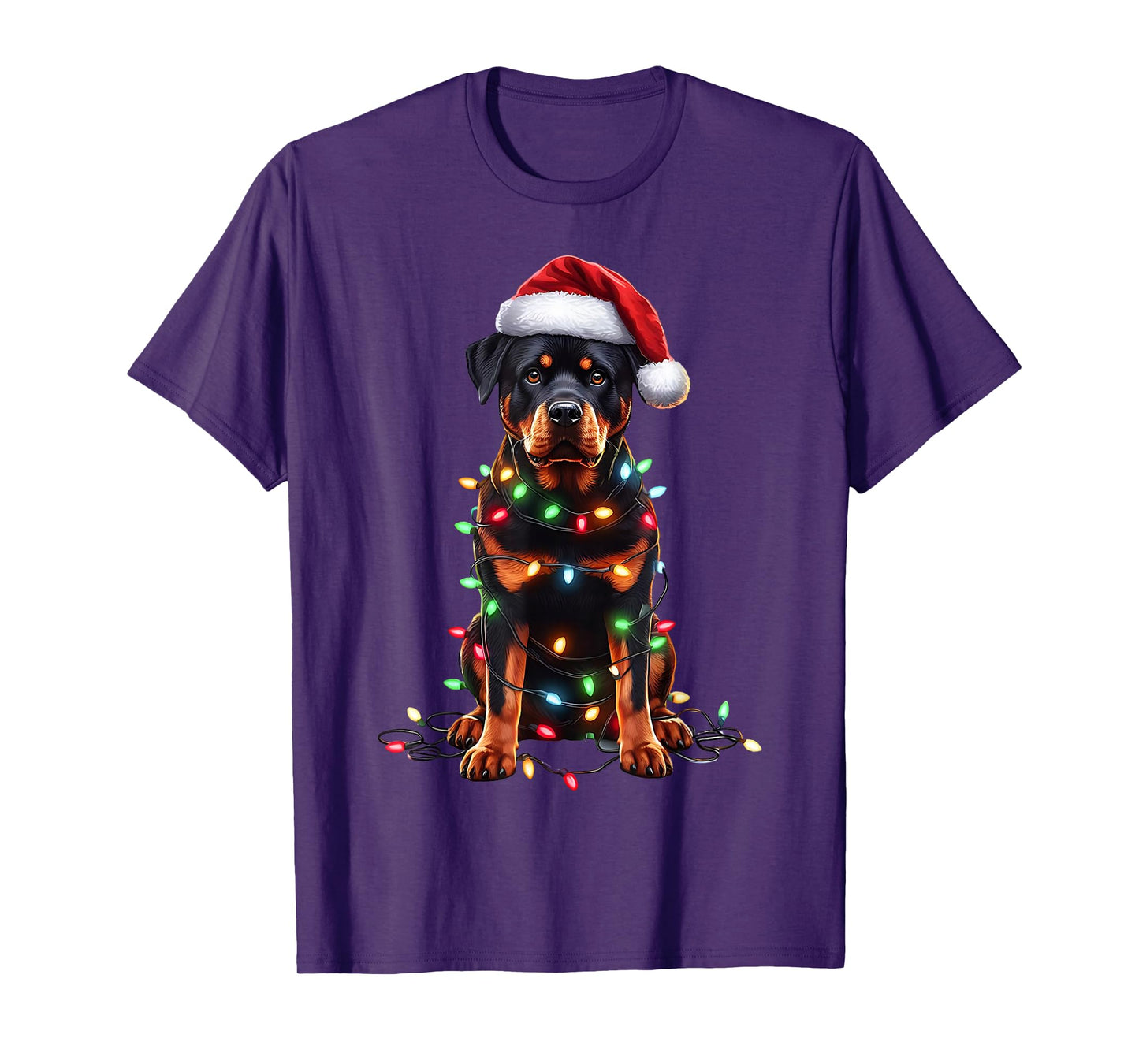 Rottweiler Dog Christmas Lights Santa Hat Dog Lover T-Shirt