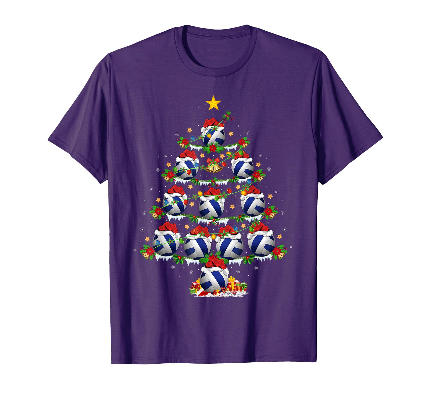 Volleyball Christmas Tree Lights Sports Player Xmas T-Shirt