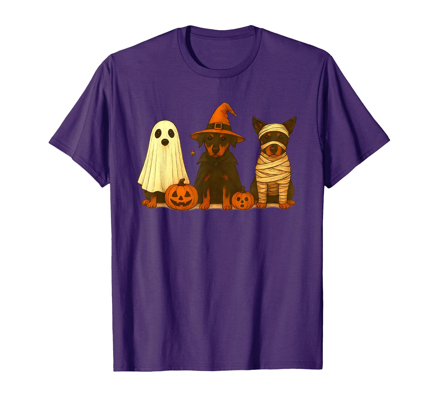 Retro Doberman Pinscher Witch Scary Halloween Pumpkin T-Shirt