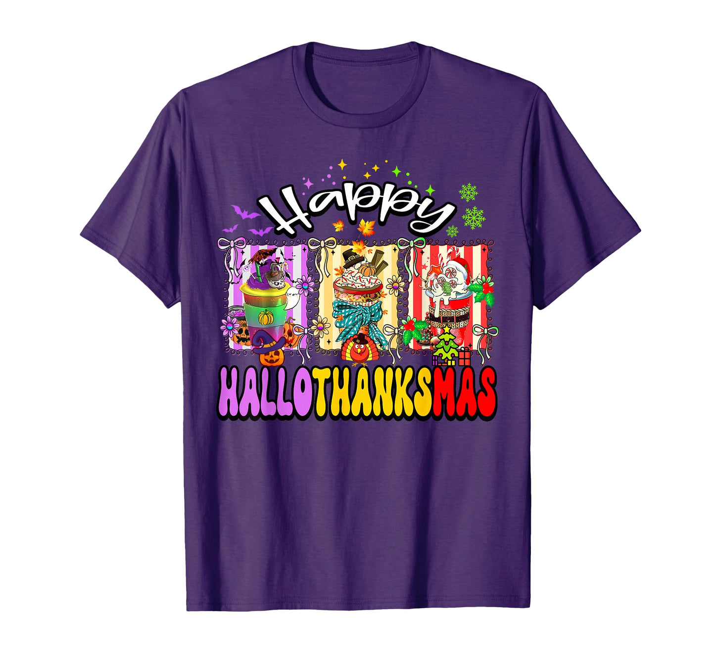 Happy Hallothanksmas Coquette Bow Coffee Latte Holiday Lover T-Shirt