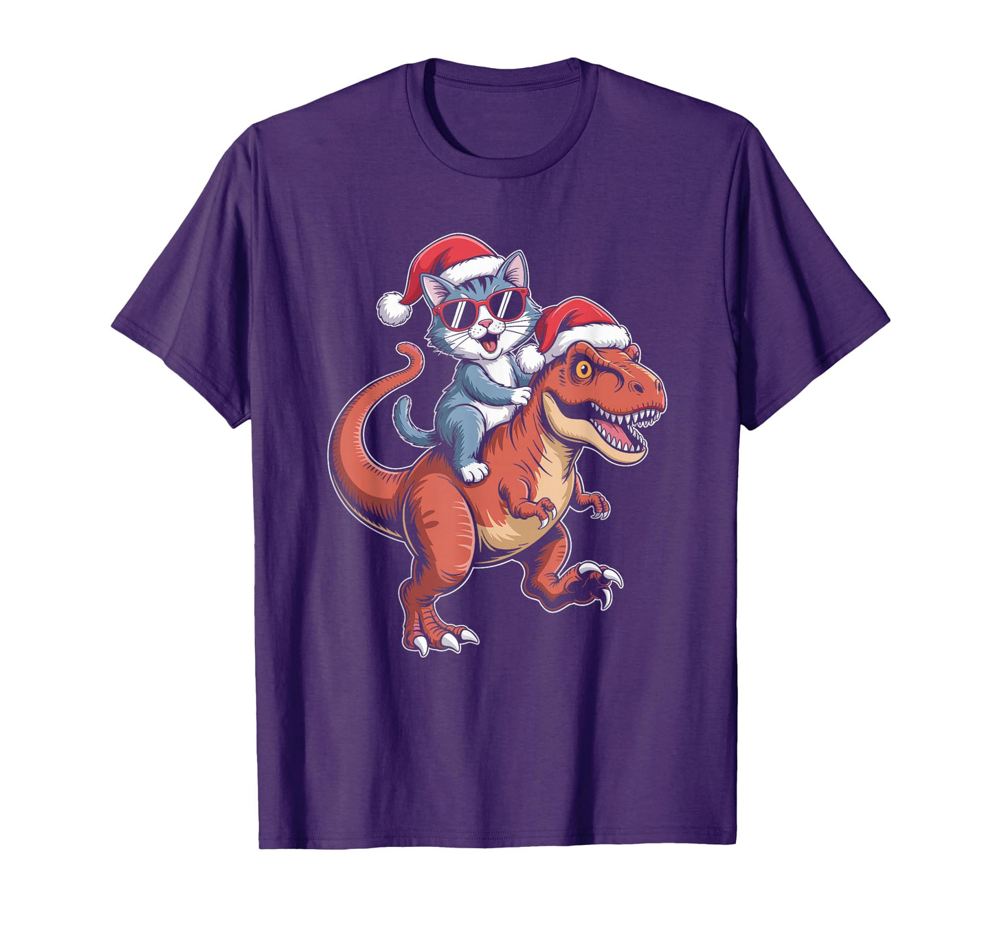 Sassy cat Riding t rex Dinosaur Christmas T-Shirt
