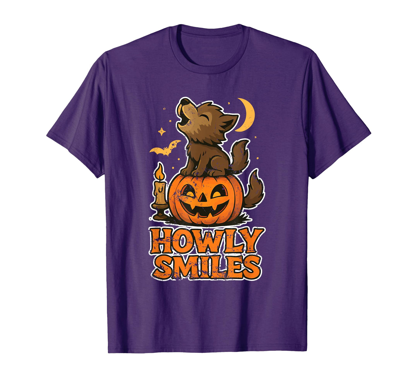 Howly Smiles Wolf on Pumpkin T-Shirt
