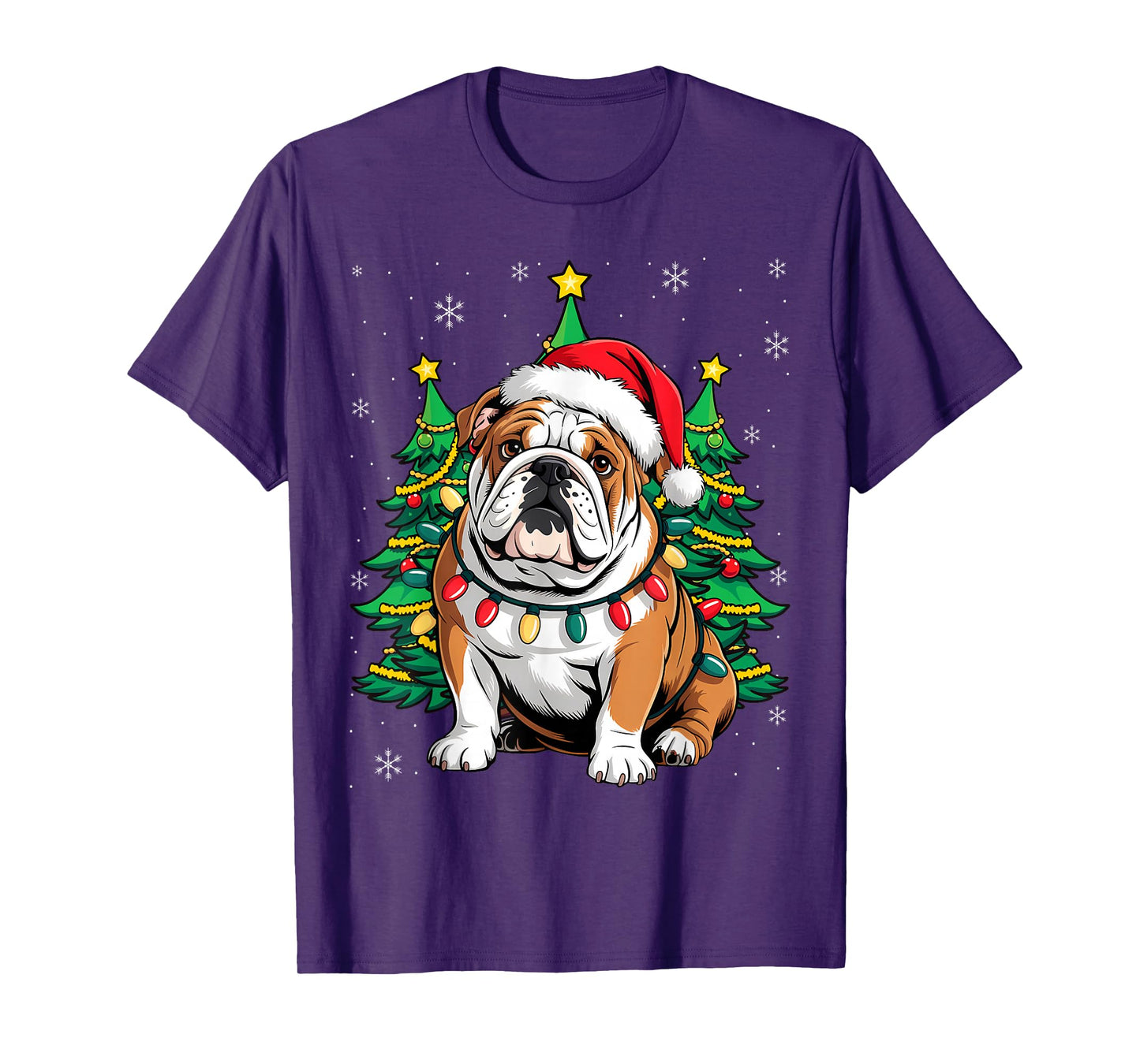 English Bulldog Santa Christmas Tree Lights Xmas Boys Dog T-Shirt