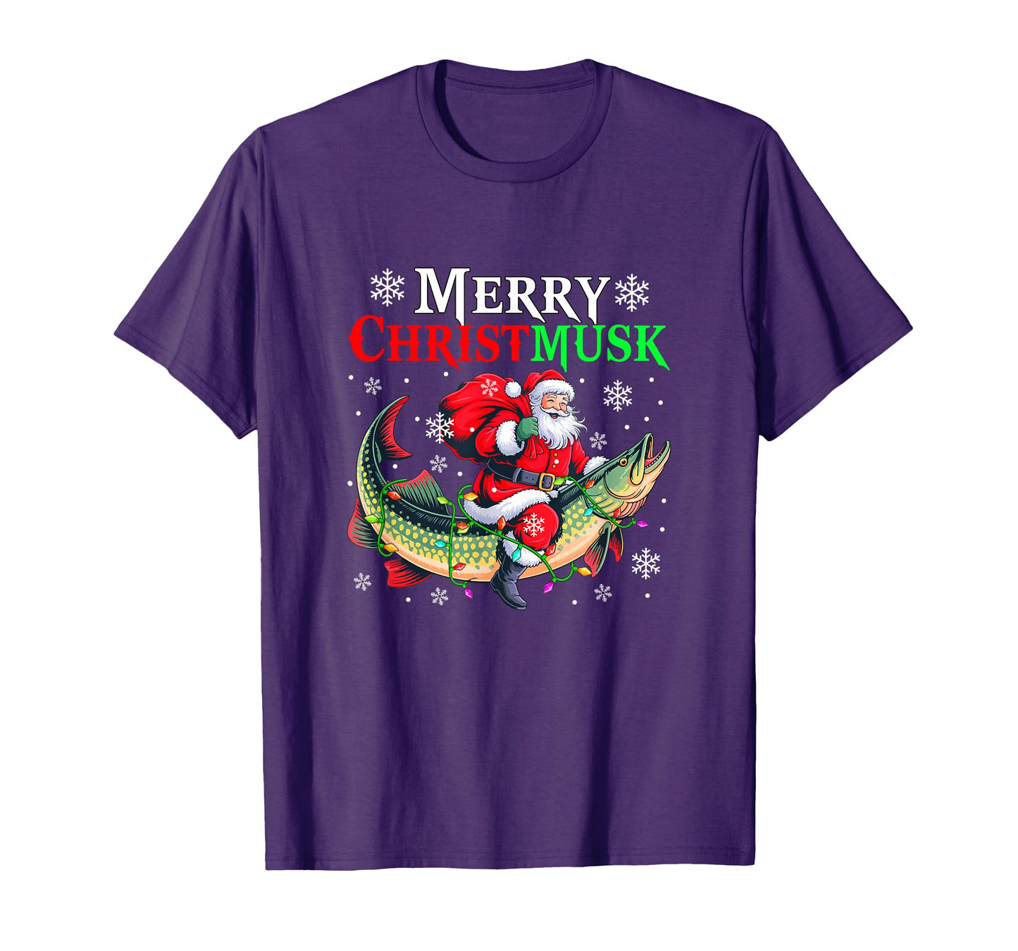 Merry Christmas Musky Santa Riding Muskellunge Fishing Lover T-Shirt