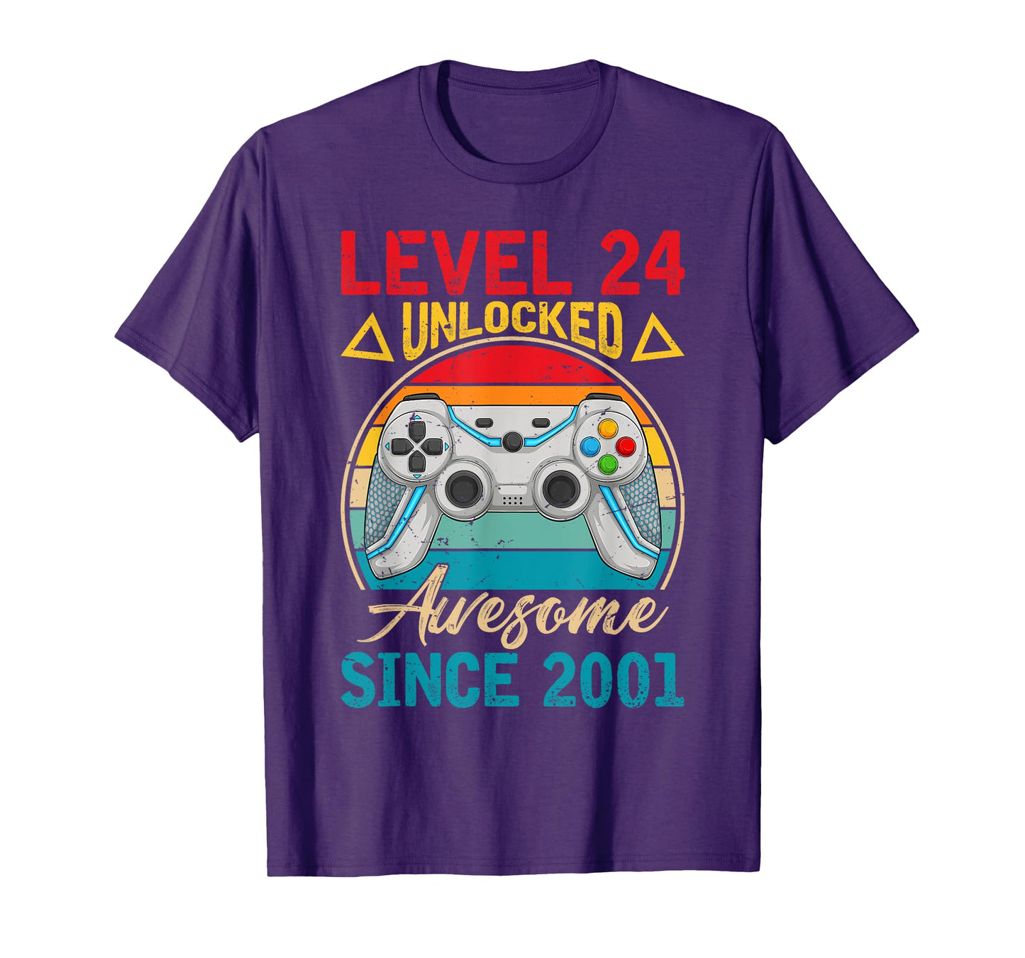 Level 24 Unlocked Awesome Since 2001 Retro 24th Birthday T-Shirt
