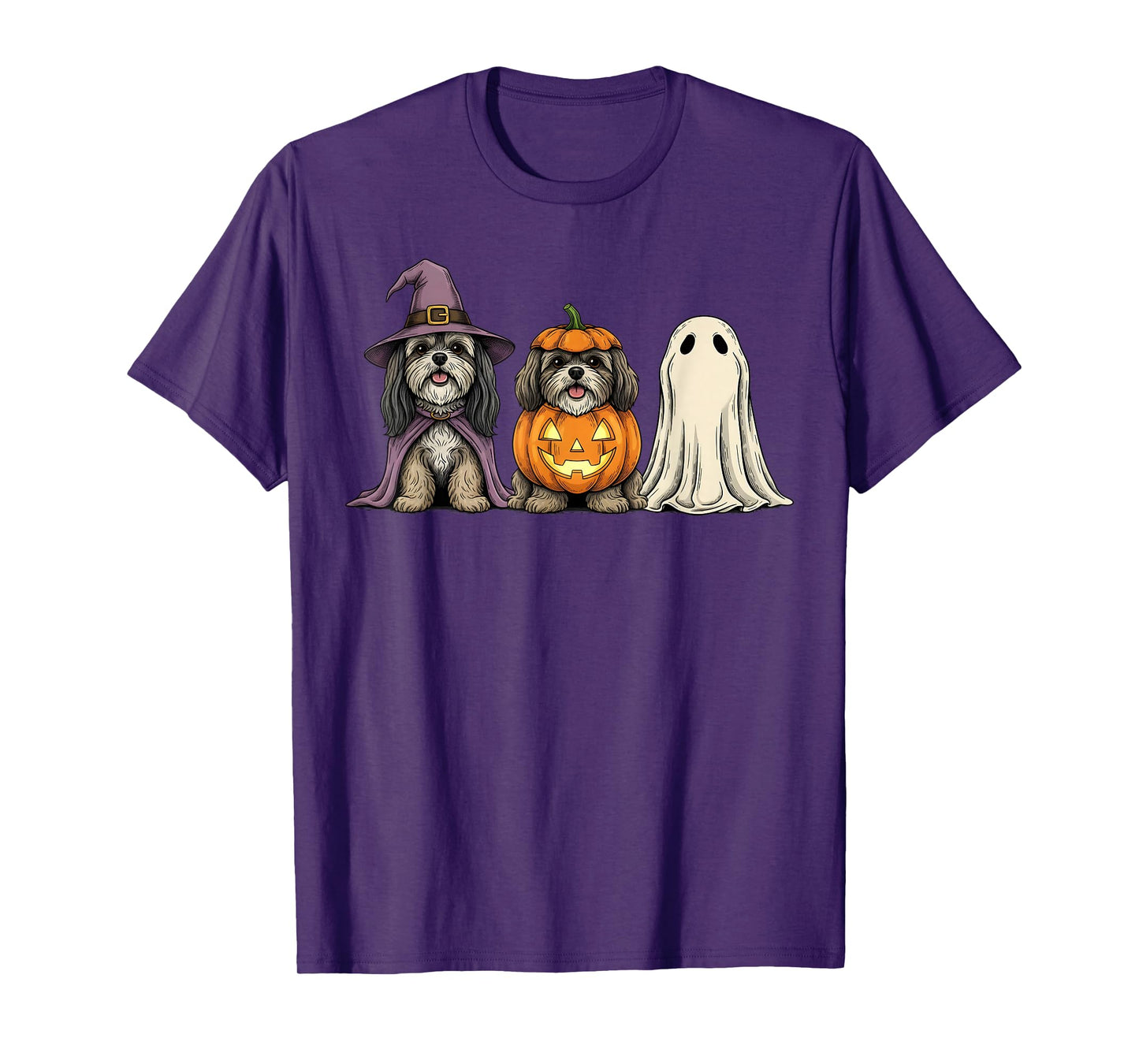 Spooky Ghost Lhasa Apso Pumpkin Halloween Dog Lover T-Shirt