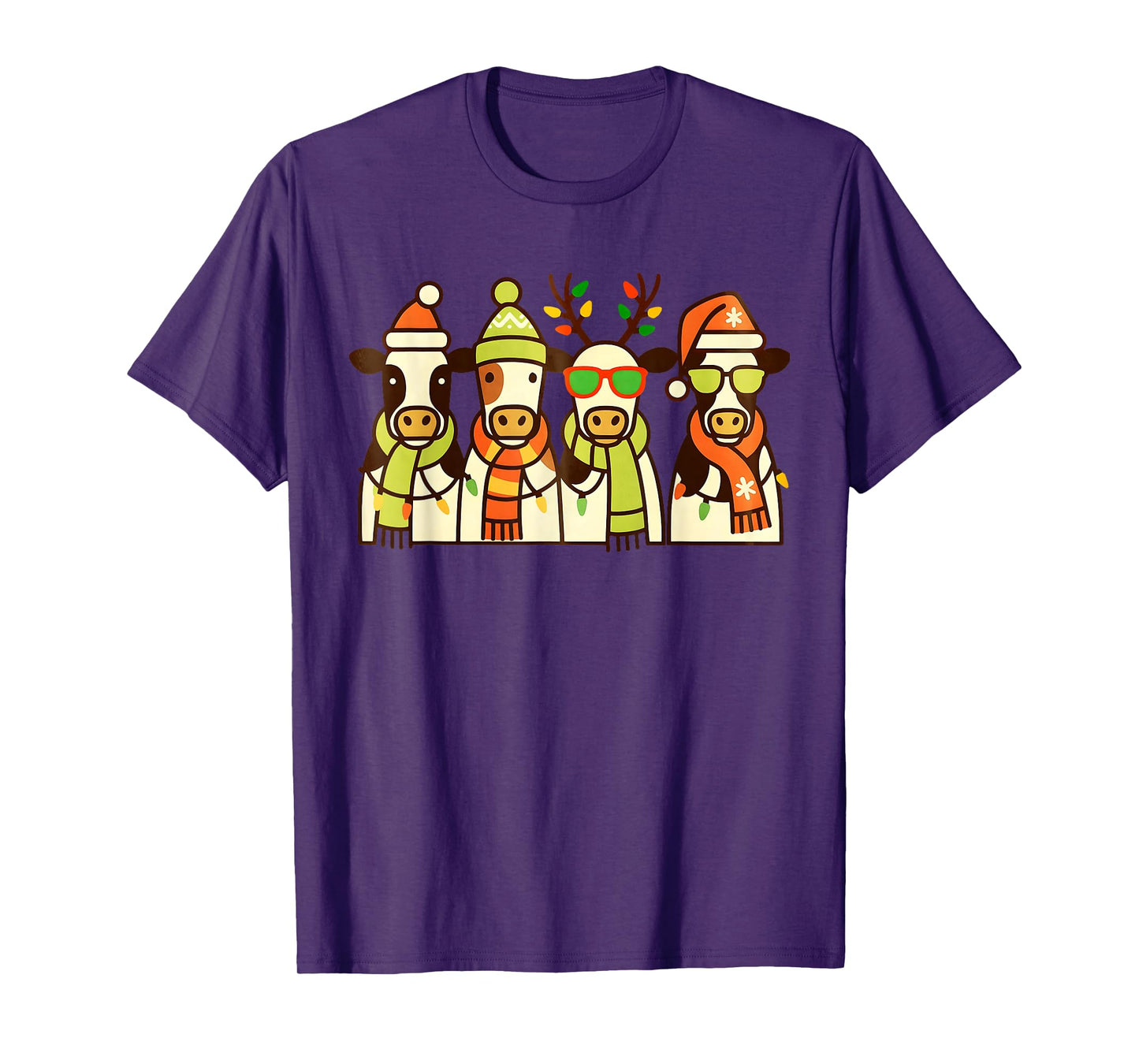 Funny Cow Christmas Lights Western Xmas Santa Farm Animal T-Shirt