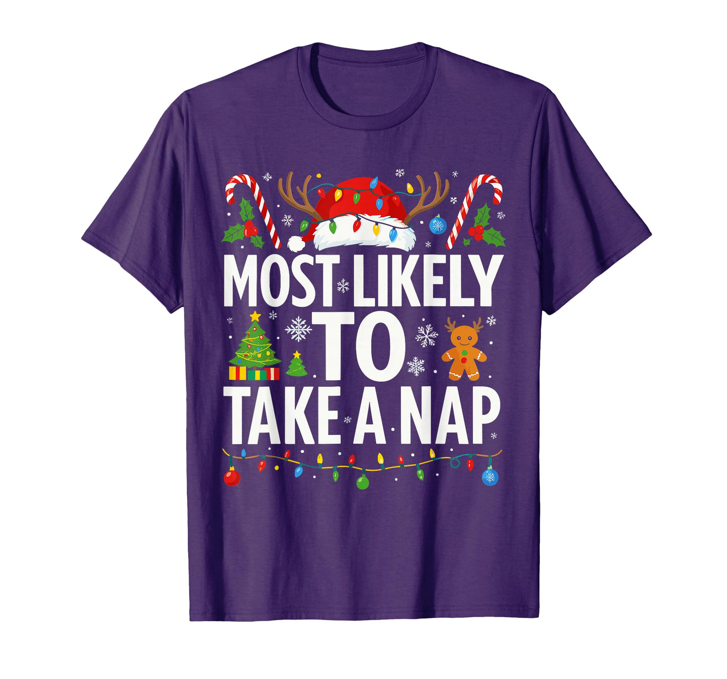 Most Likely to Nap on Christmas Shirt Men, Funny Xmas Lazy T-Shirt
