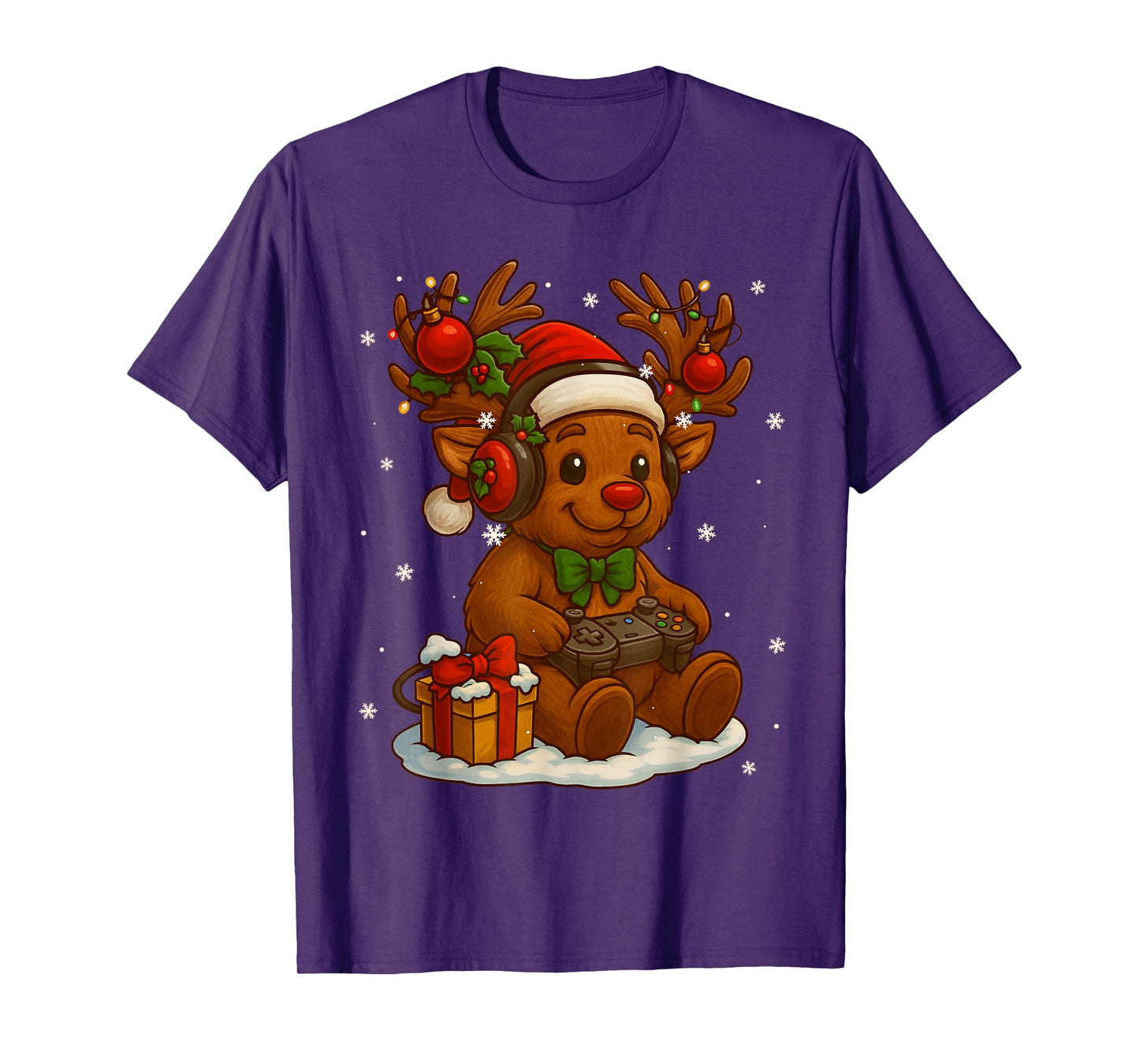 Cute Rudolph Red Nose Gaming Santa Hat Christmas Xmas Boy T-Shirt