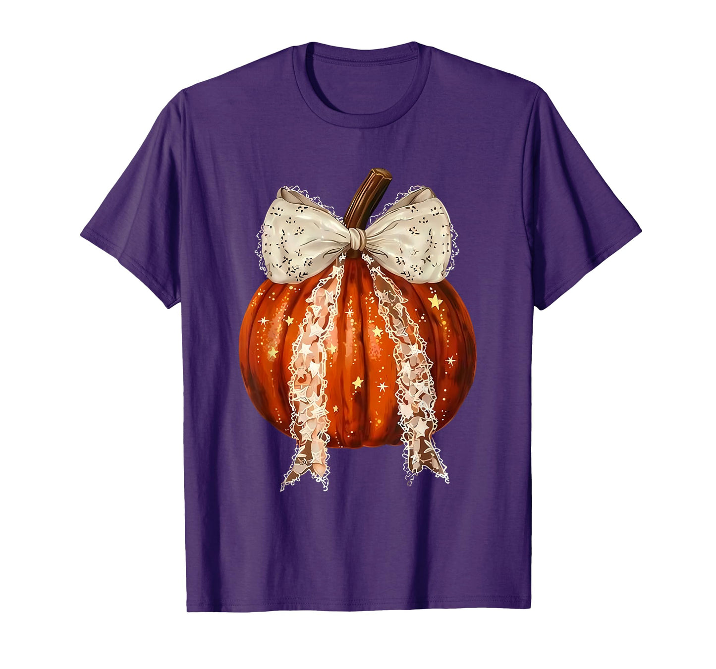 Retro Cute Patchwork Bow Pumpkin Season Autumn Fall Leaves T-Shirt