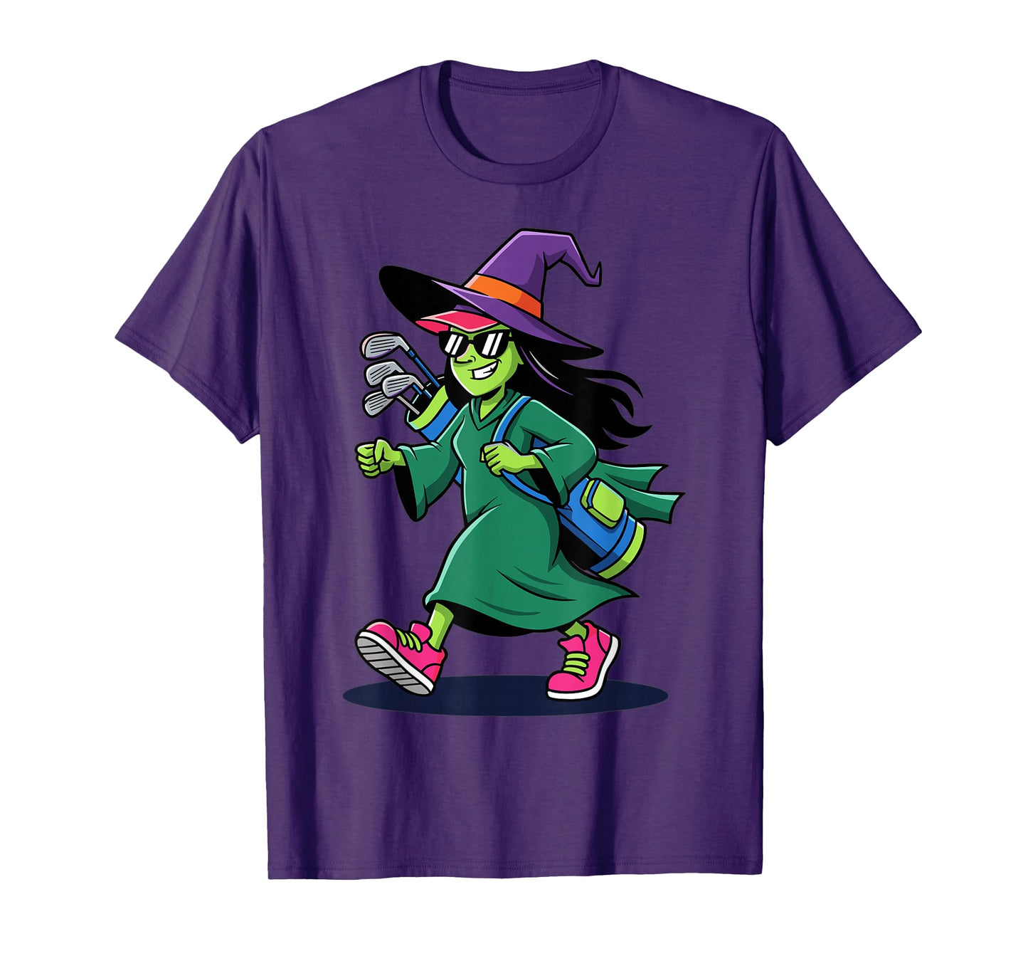 Witch Golf Halloween Cartoon Magic Sports Design T-Shirt