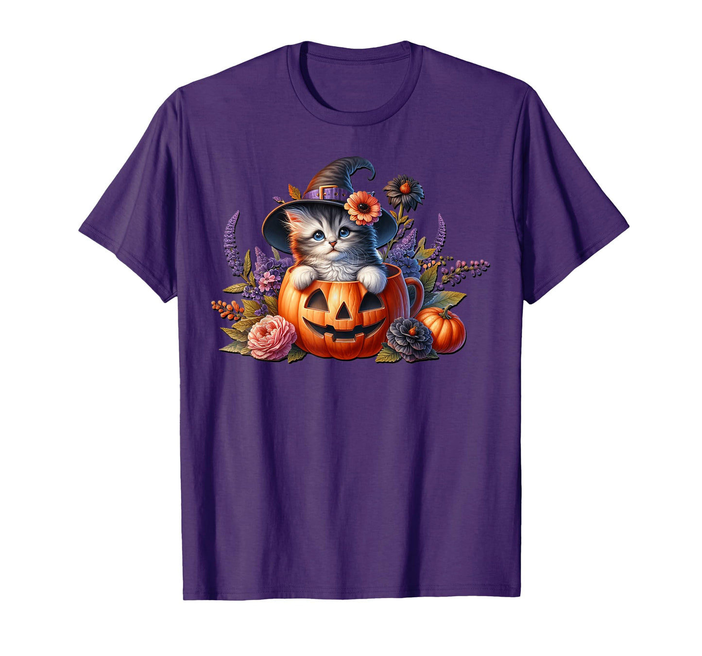 Halloween Cat in Pumpkin Face Coffee Mug Kitten for Cat Lady T-Shirt