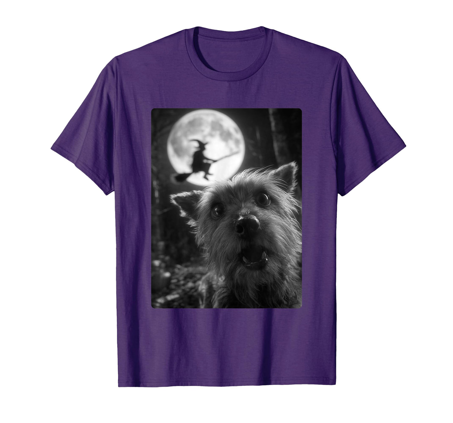 Funny Yorkshire Terrier Selfie Moon Flying Witch Halloween T-Shirt
