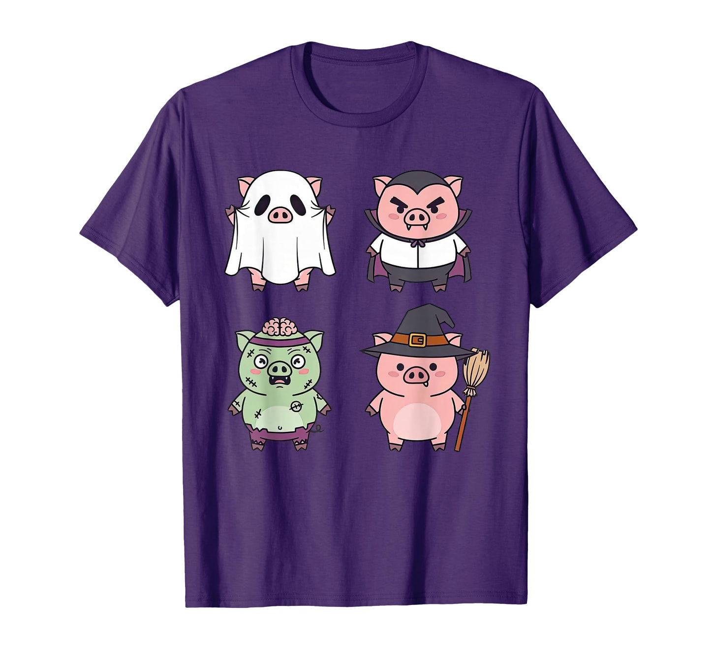 Cute Halloween Pigs Dressed As Ghost Vampire Witch Zombie T-Shirt