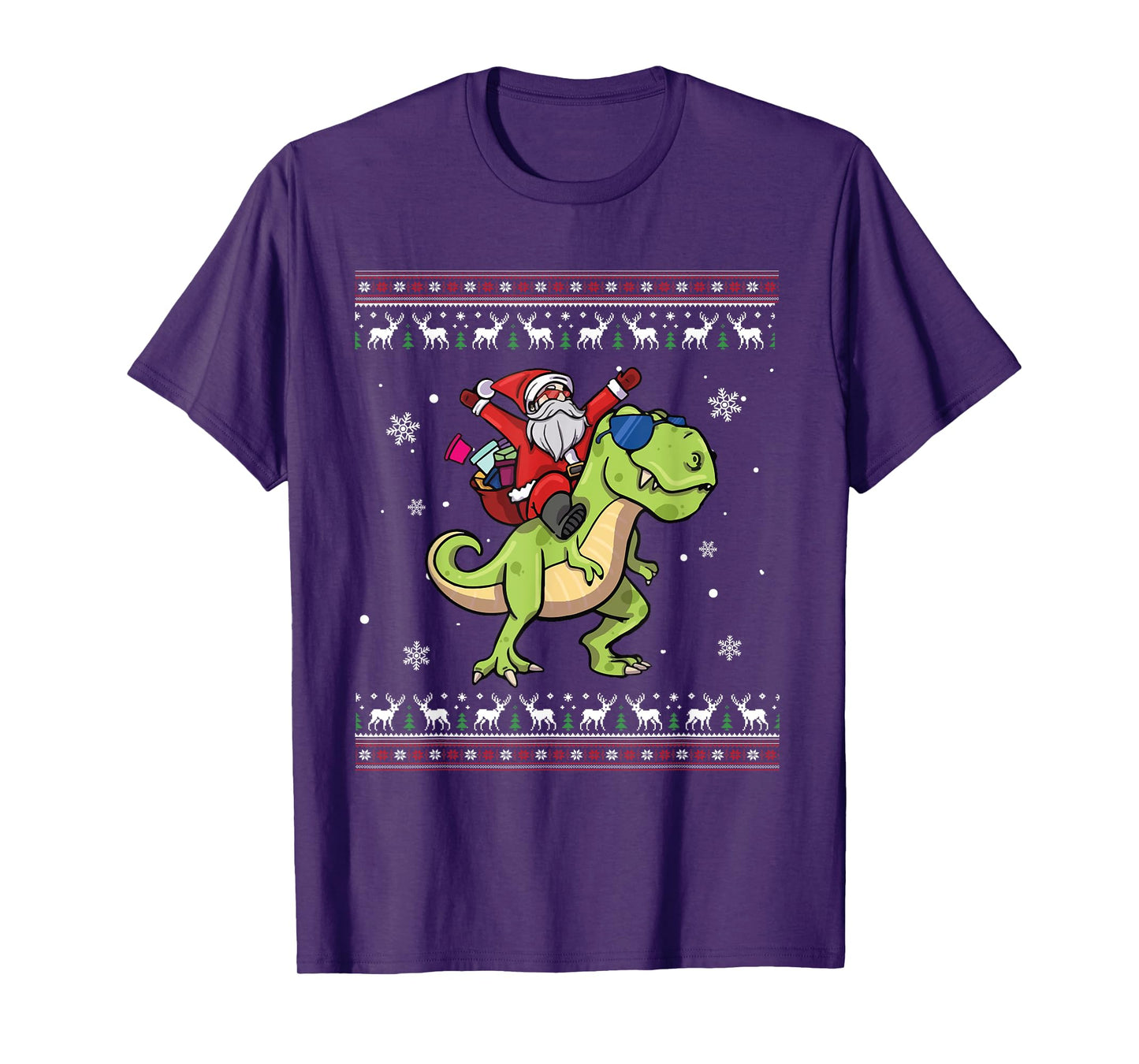 Santa Riding Dinosaur T rex Christmas Pajamas Men Boys Kids T-Shirt