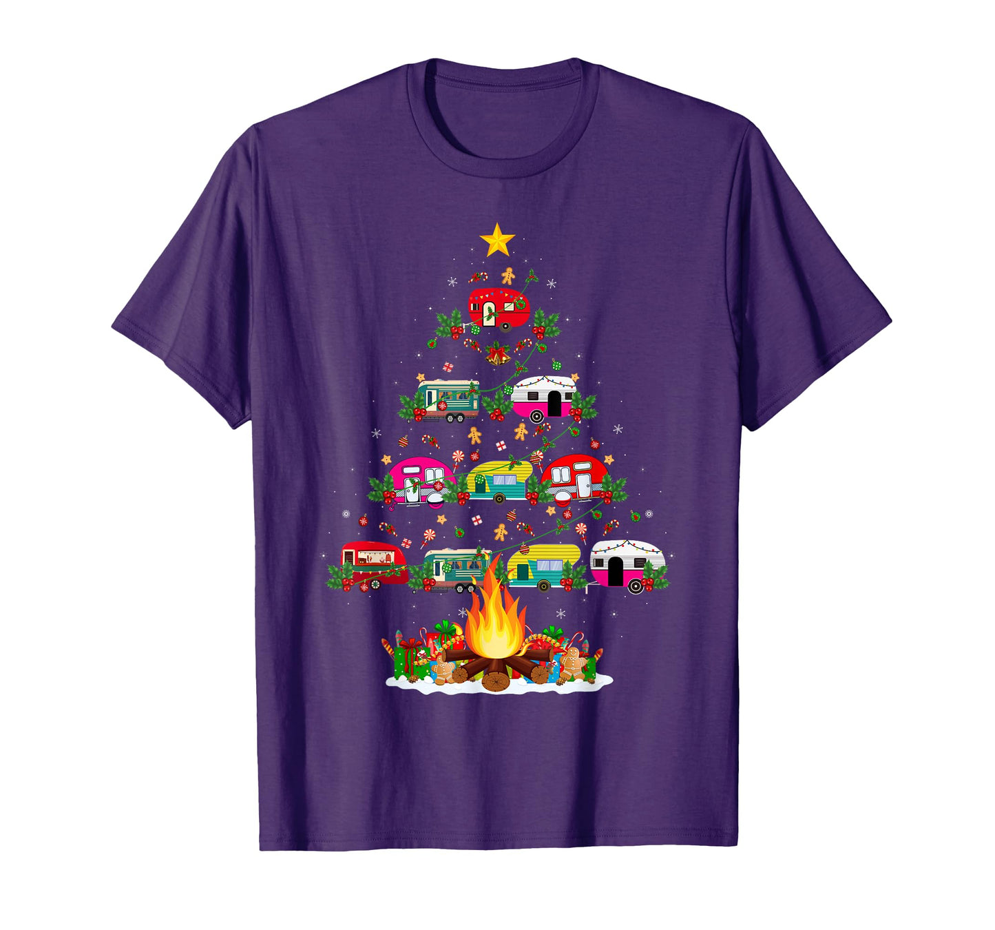 Camping Vehicle Christmas Lights Outdoors Camping Xmas Tree T-Shirt