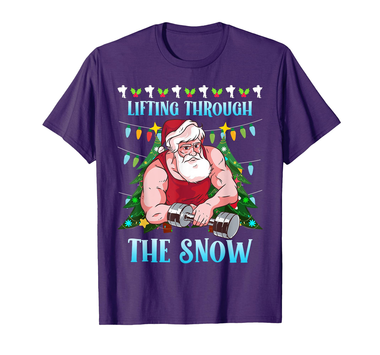 Santa Claus Lifting Through The Snow Funny Weight Training T-Shirt