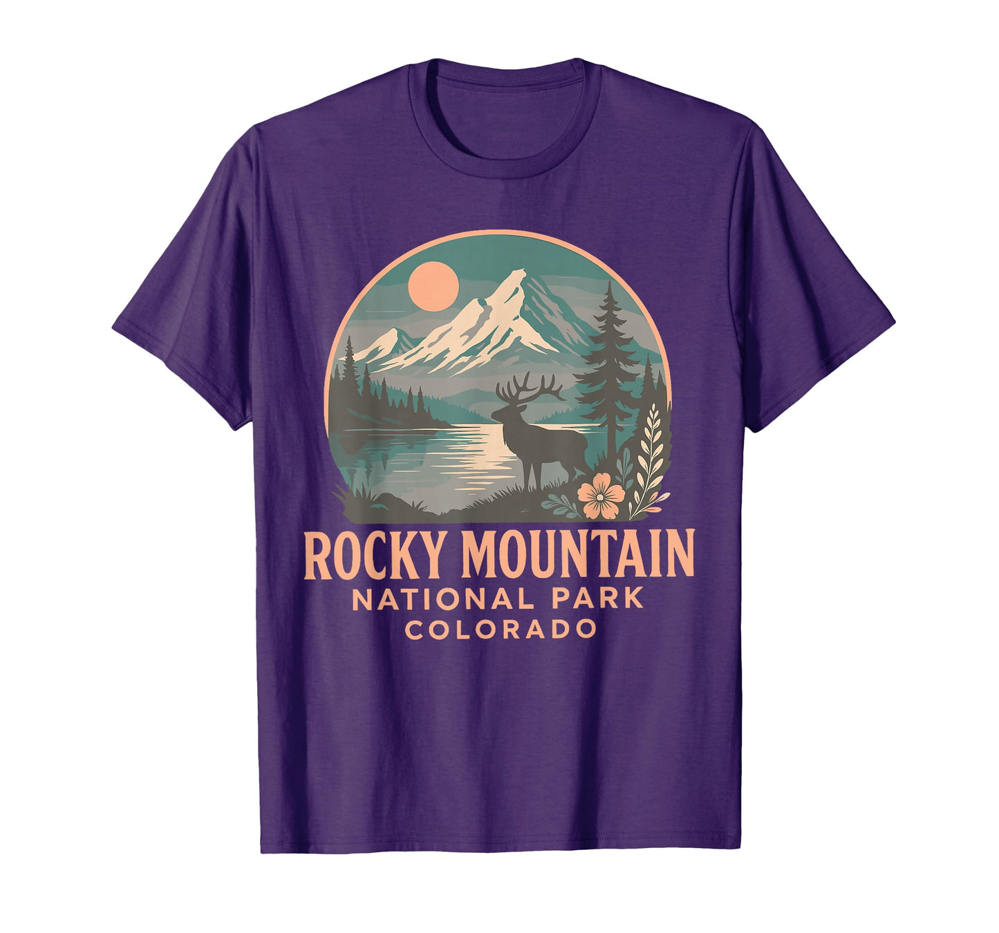 Colorado Rocky Mountain National Park Elk and Alpine Sunset T-Shirt