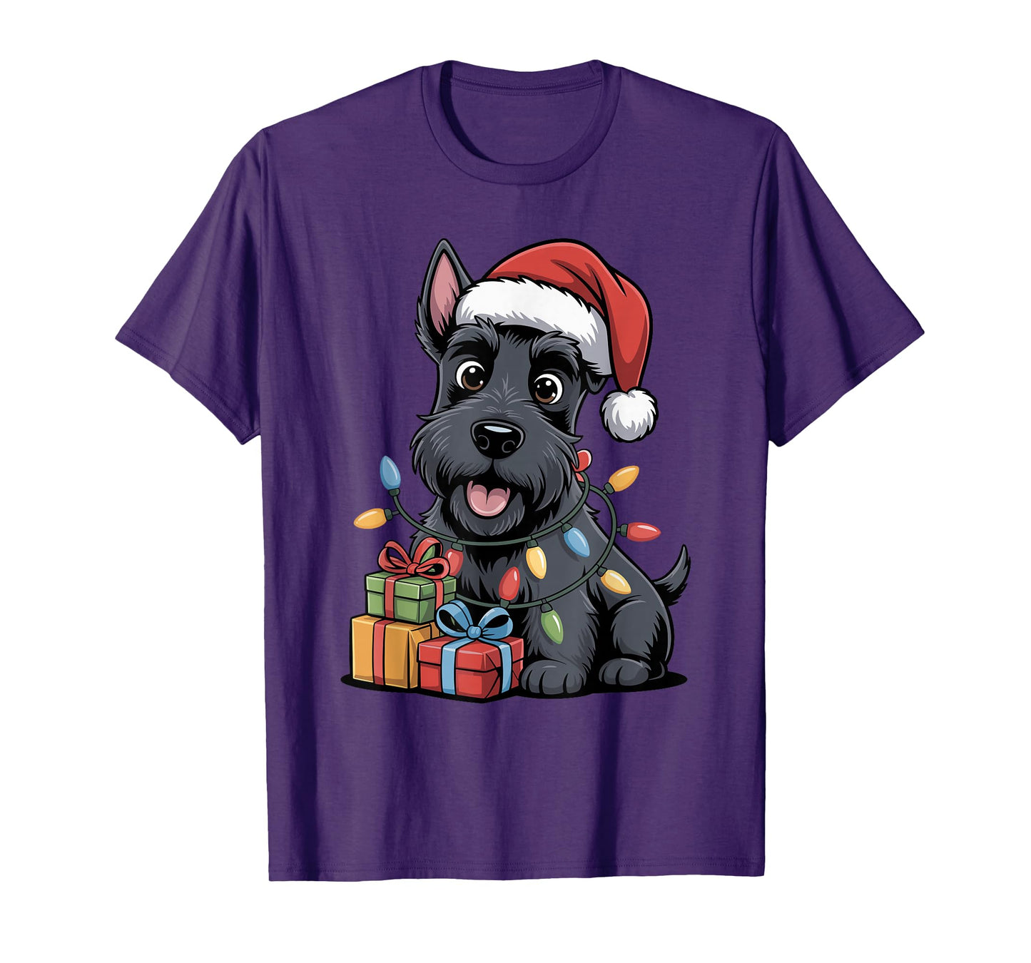Cute Scottish Terrier Santa Hat Christmas Scottie Dog Lover T-Shirt