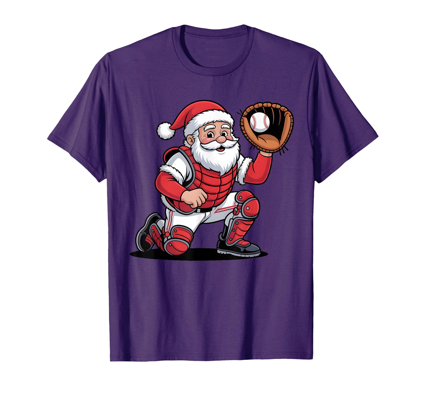 Santa Baseball Catcher Christmas Graphic Boys Kids Teens T-Shirt