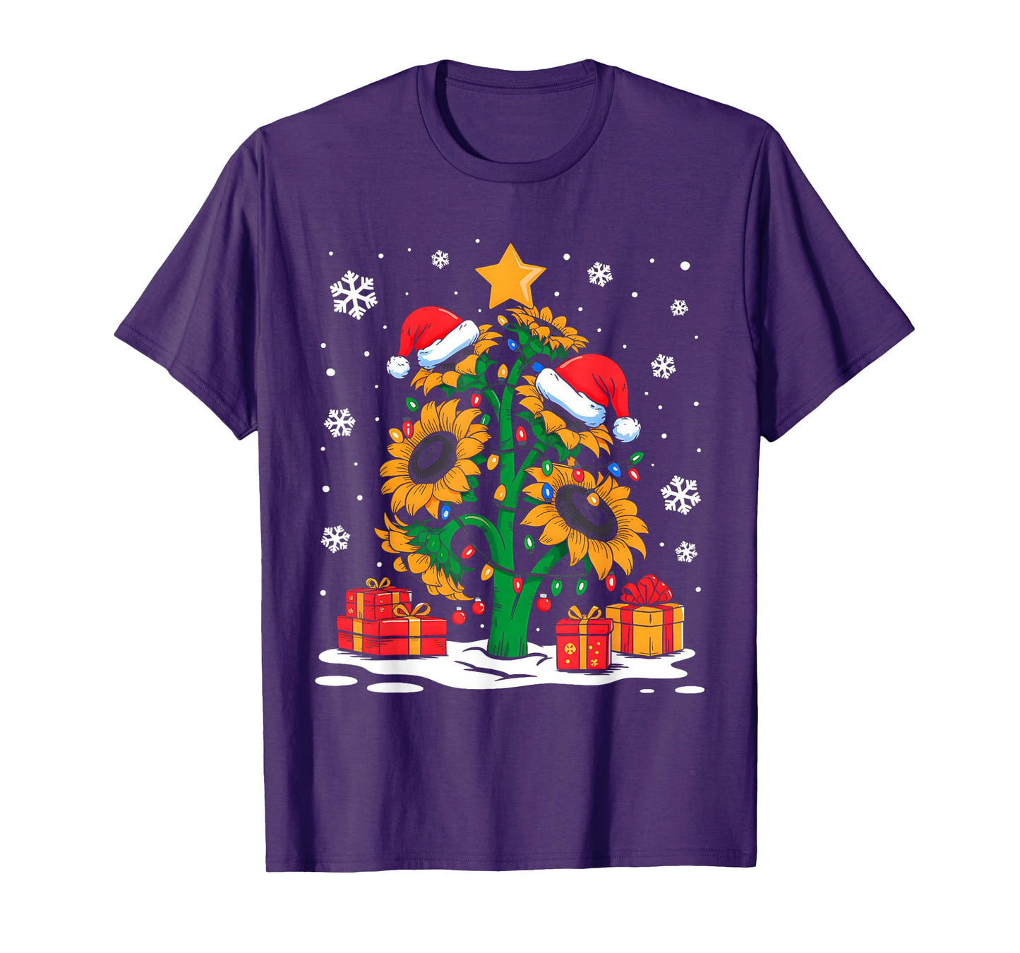 Santa Sunflower Christmas Tree Xmas Lights Santa Sunflower T-Shirt