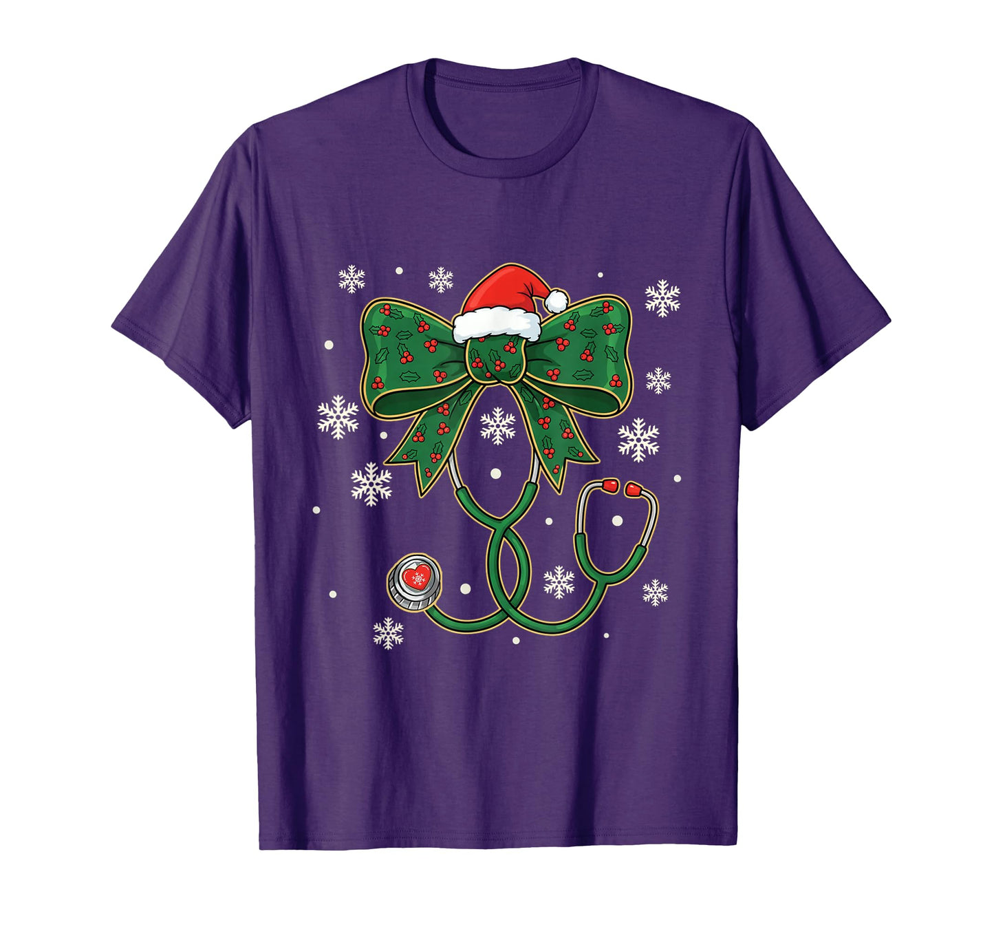 Coquette Bow Stethoscope Christmas Nurse Santa Hat Nursing T-Shirt