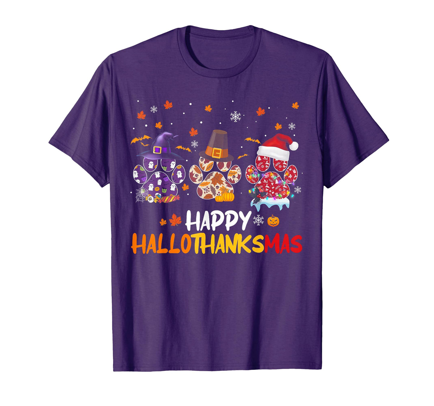 Happy HalloThanksMas Paw Funny Dog Lover Autumn Vibes T-Shirt