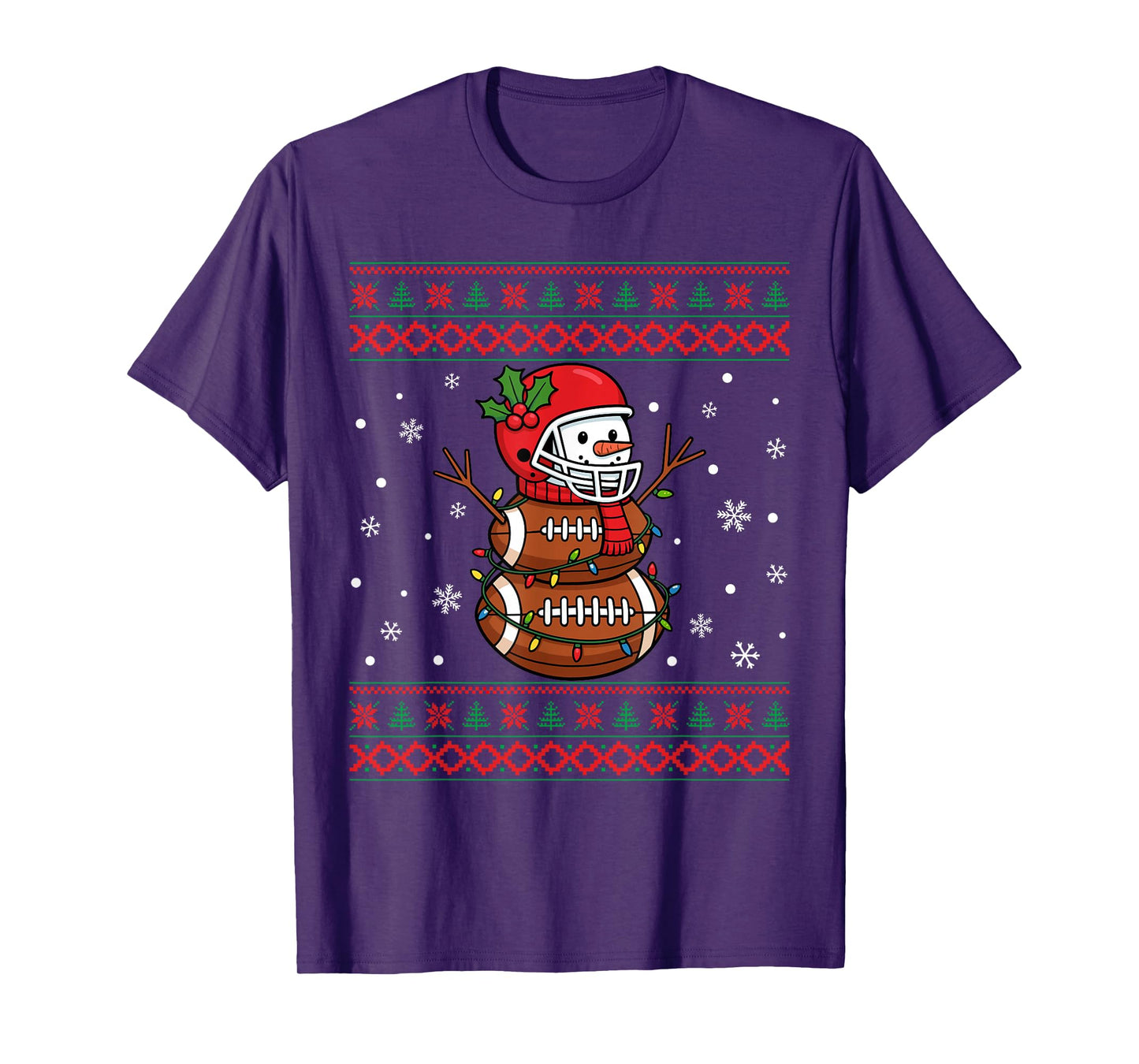 Merry Christmas Football Snowman Holiday Ugly Xmas Pajamas T-Shirt