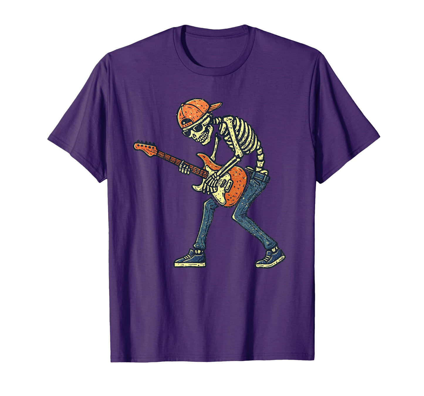 Vintage Halloween Skeleton Guitar Rock Funny Spooky Costume T-Shirt
