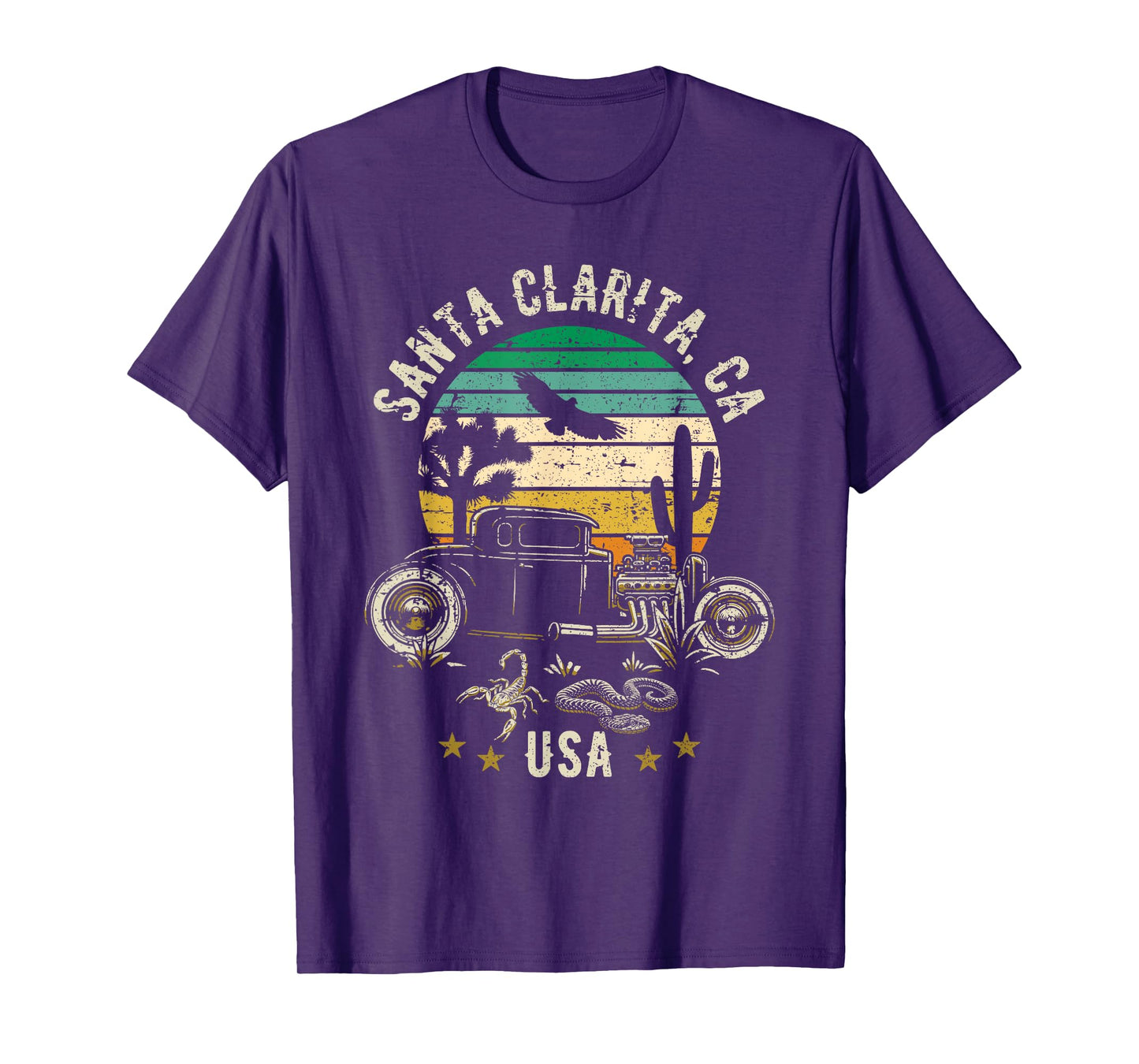 Santa Clarita California USA Hotrod Retro Sunset Design T-Shirt