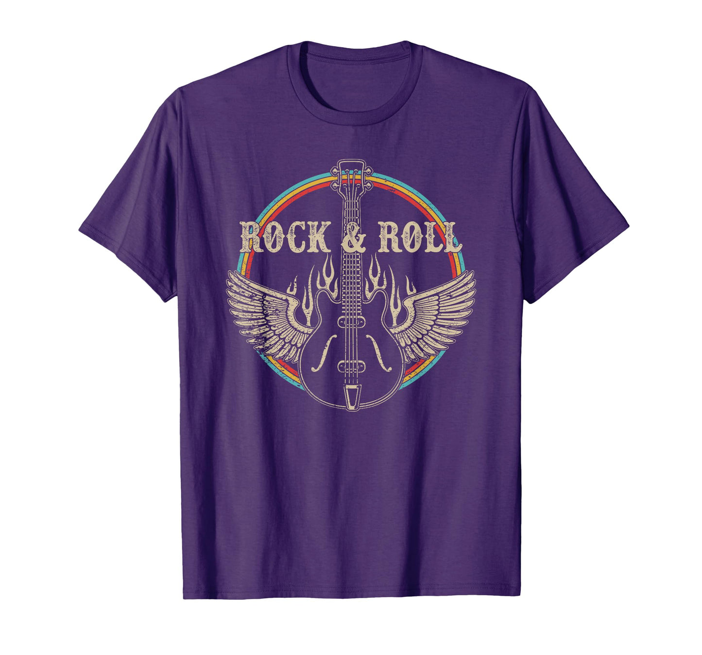 Vintage Retro 80s Rock & Roll Music Tee Rock On Guitar Wings T-Shirt