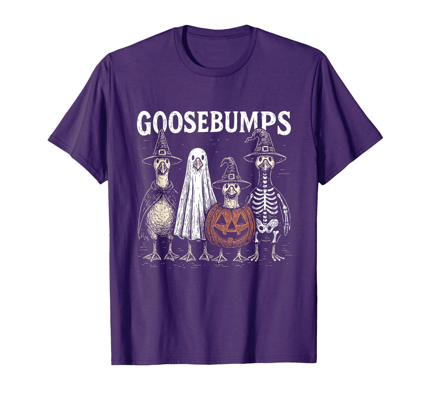 Funny Halloween Spooky Season Goose Pumpkin Illustration T-Shirt